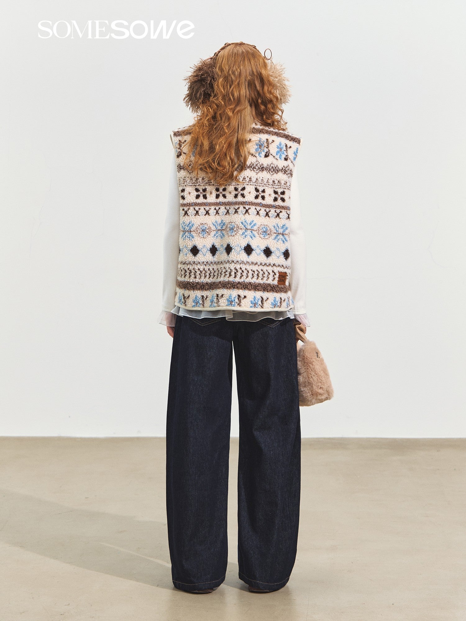 SOMESOWE Fair Isle Jacquard Polar Fleece Vest In White | MADAX
