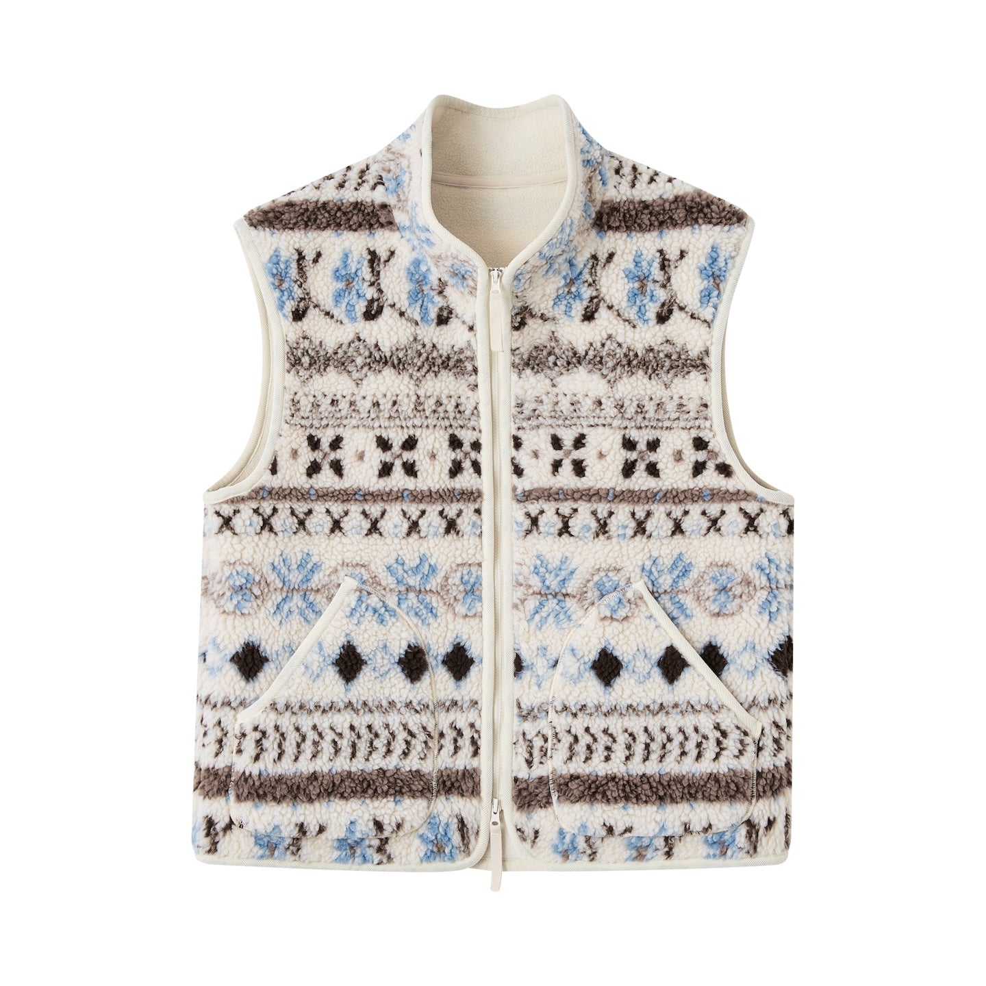 SOMESOWE Fair Isle Jacquard Polar Fleece Vest In White | MADAX