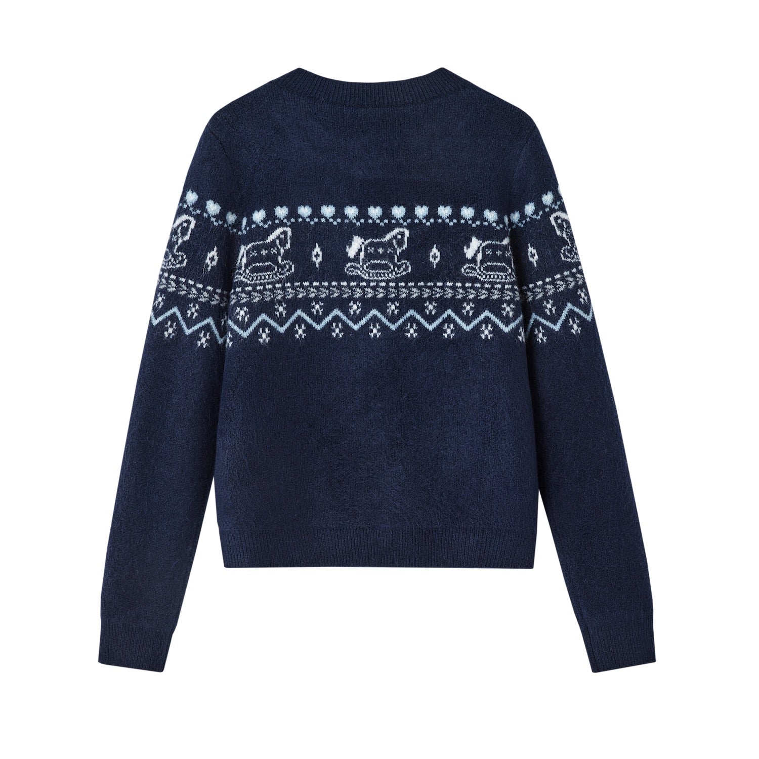 SOMESOWE Fair Isle Scarf Cardigan Two - Piece Set In Navy Blue | MADAX