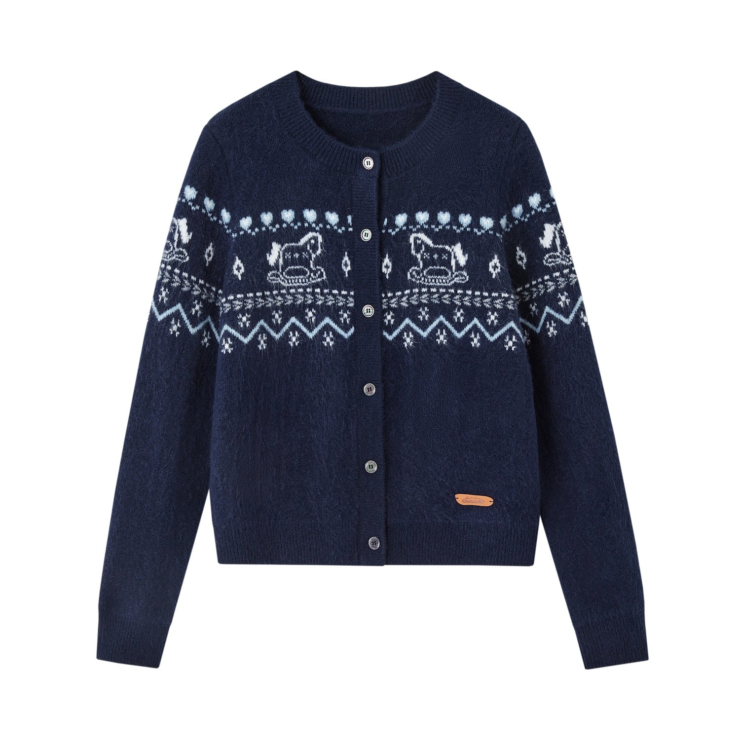 SOMESOWE Fair Isle Scarf Cardigan Two - Piece Set In Navy Blue | MADAX