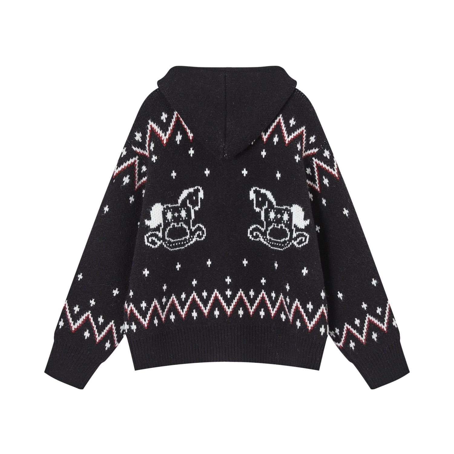 SOMESOWE Fair Isle Trojan Hooded Cardigan In Black | MADAX