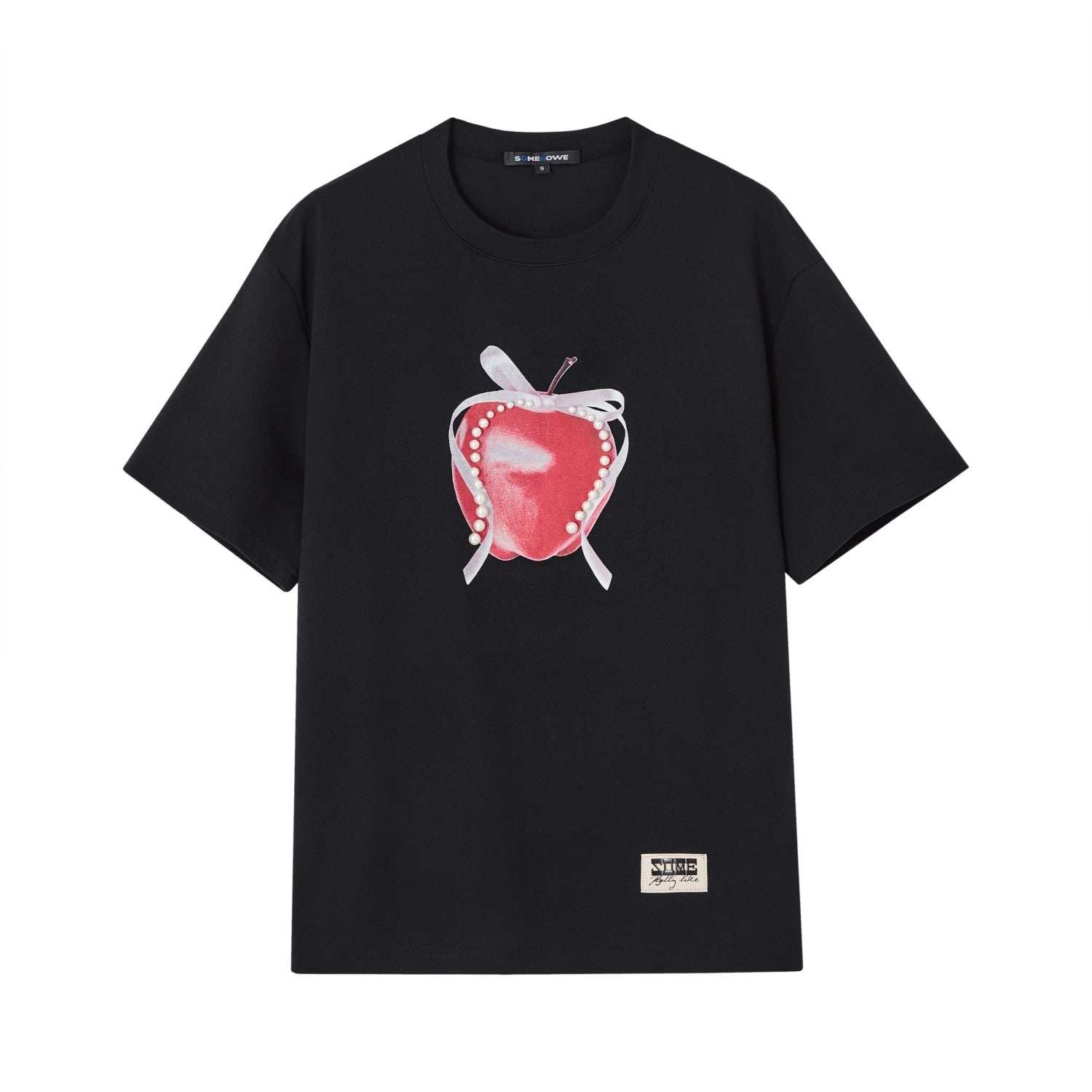 SOMESOWE Fairy Tale Apple Outline Short Sleeve T-Shirt In Black | MADAX