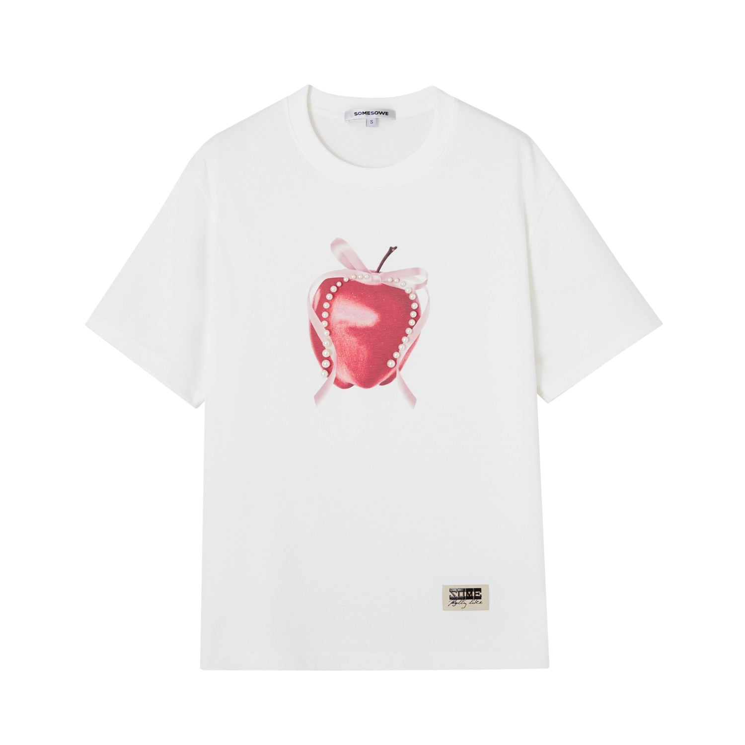 SOMESOWE Fairy Tale Apple Outline Short Sleeve T-Shirt In White | MADAX