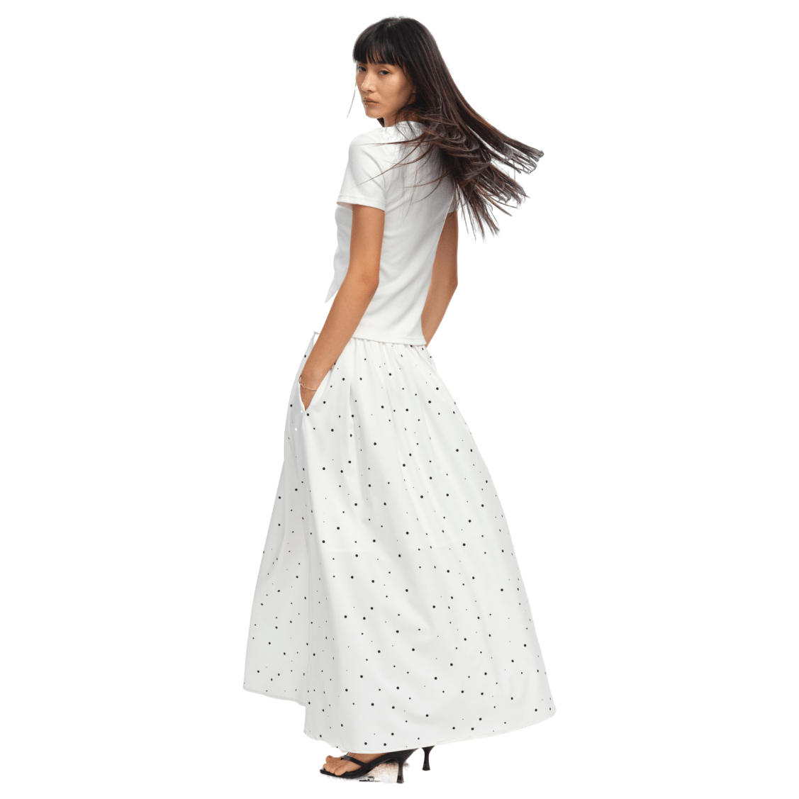 NAWS Fake Polka Short Sleeve Dress in White | MADAX