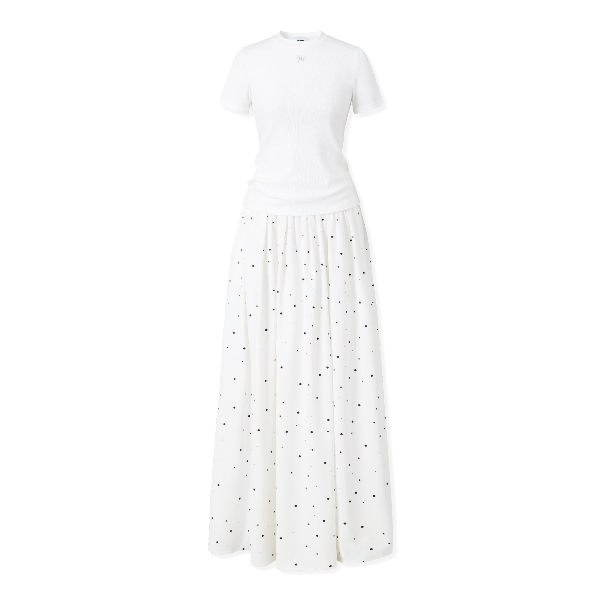 NAWS Fake Polka Short Sleeve Dress in White | MADAX