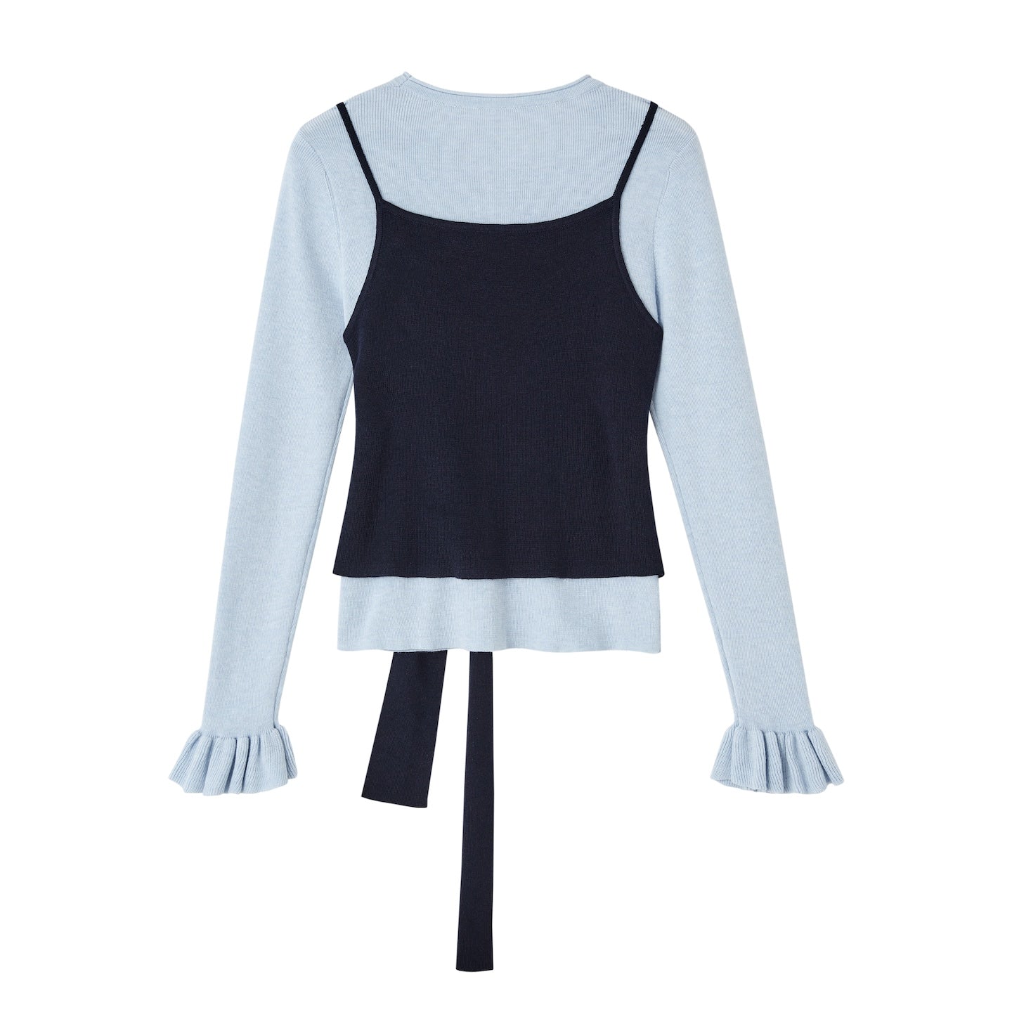 SOMESOWE Fake Two - piece Contrast Color Crew Neck Lace - up Sweater In Blue | MADAX