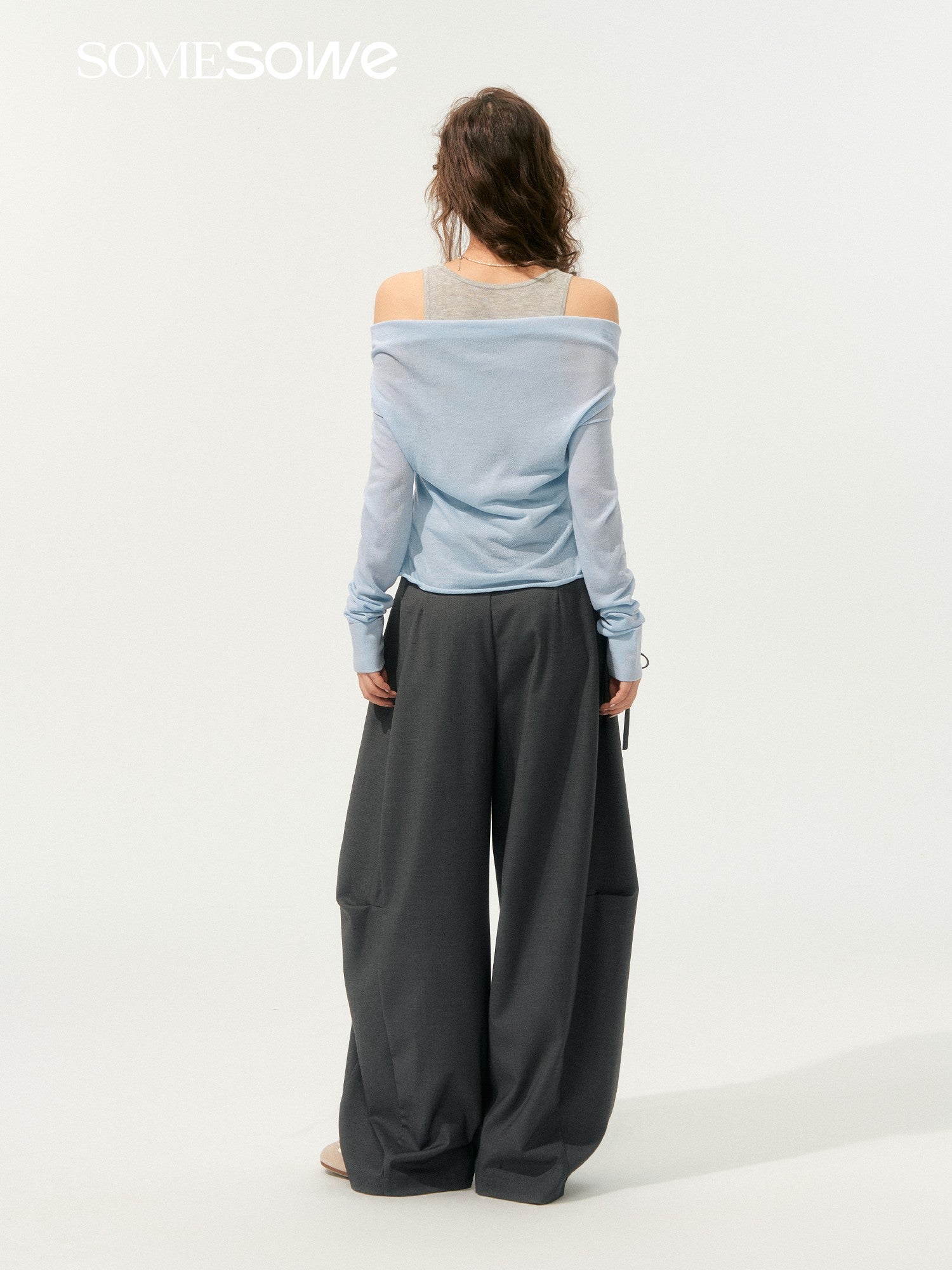 SOMESOWE Fake Two - piece Contrasting Collar Sweater In Light Blue | MADAX