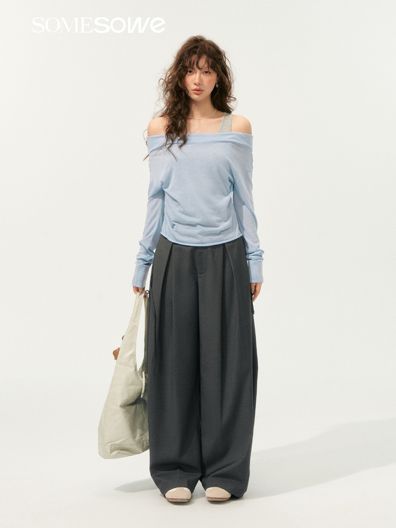 SOMESOWE Fake Two - piece Contrasting Collar Sweater In Light Blue | MADAX