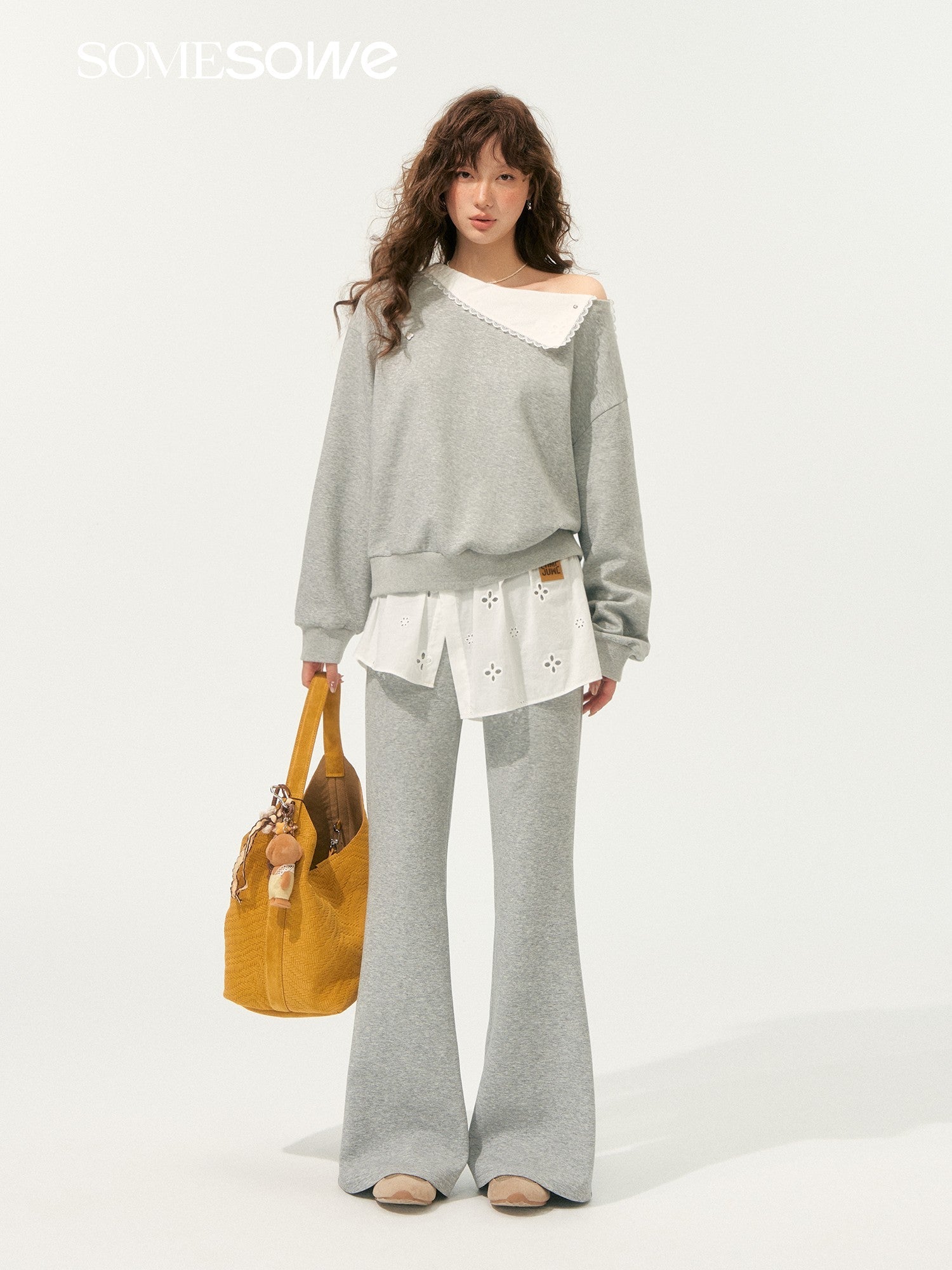 SOMESOWE Fake Two - piece Flared Sweatpants In Gray | MADAX