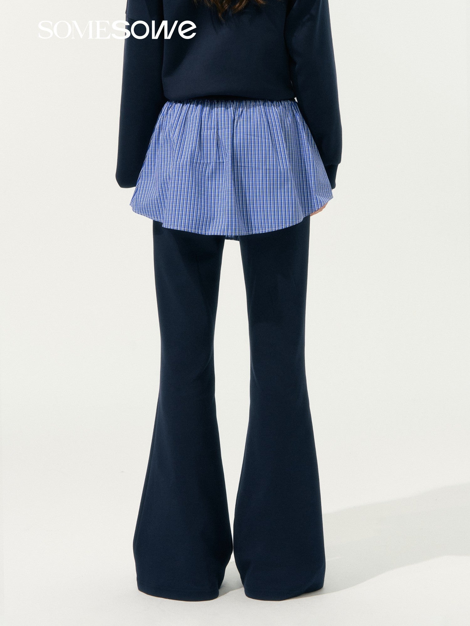 SOMESOWE Fake Two - piece Flared Sweatpants In Navy Blue | MADAX