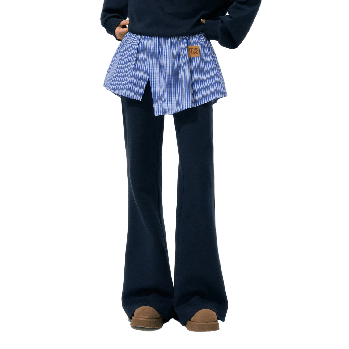 SOMESOWE Fake Two - piece Flared Sweatpants In Navy Blue | MADAX