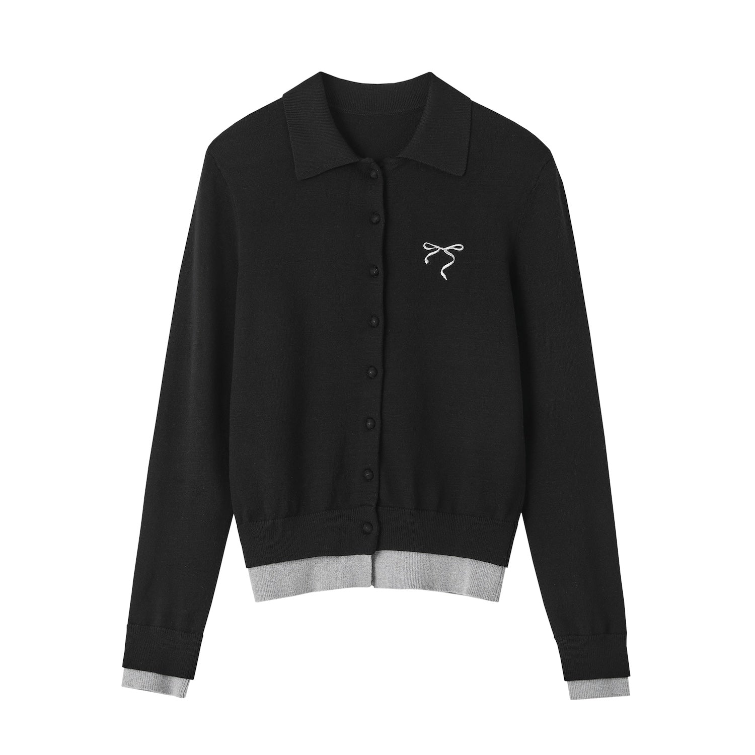 SOMESOWE Fake Two - piece Polo Collar Cardigan In Black | MADAX