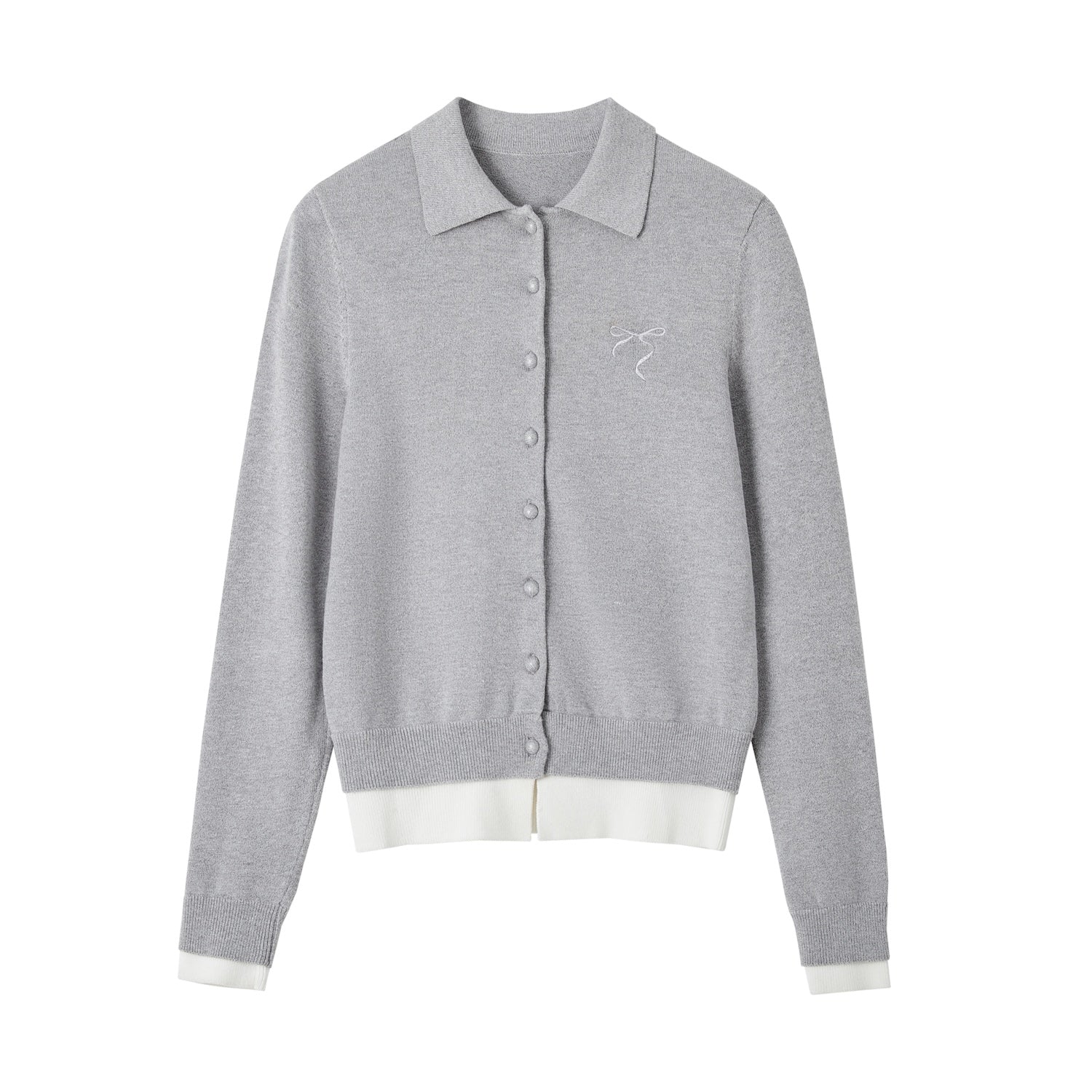 SOMESOWE Fake Two - piece Polo Collar Cardigan In Gray | MADAX