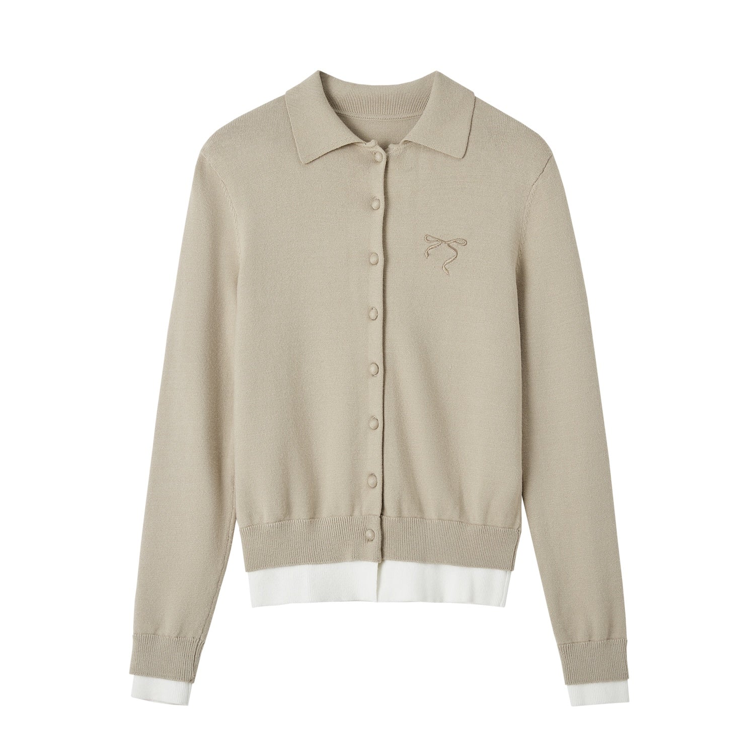 SOMESOWE Fake Two - piece Polo Collar Cardigan In Khaki | MADAX