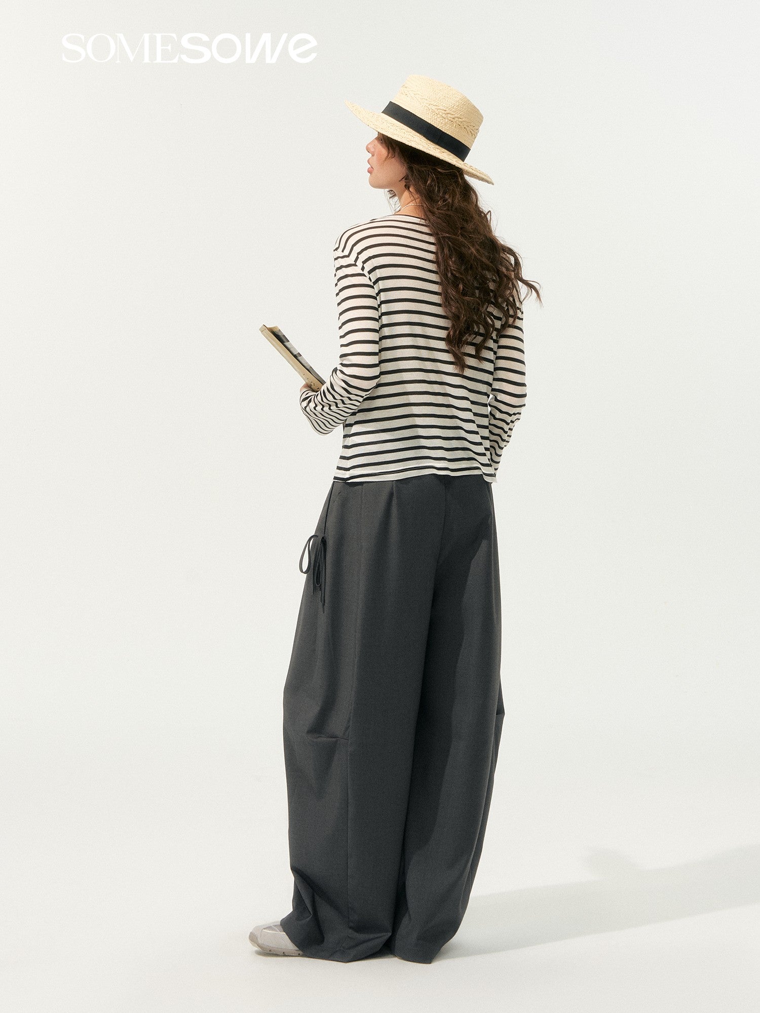 SOMESOWE Fake Two - piece Striped Long - sleeved T-shirt In Black And White | MADAX