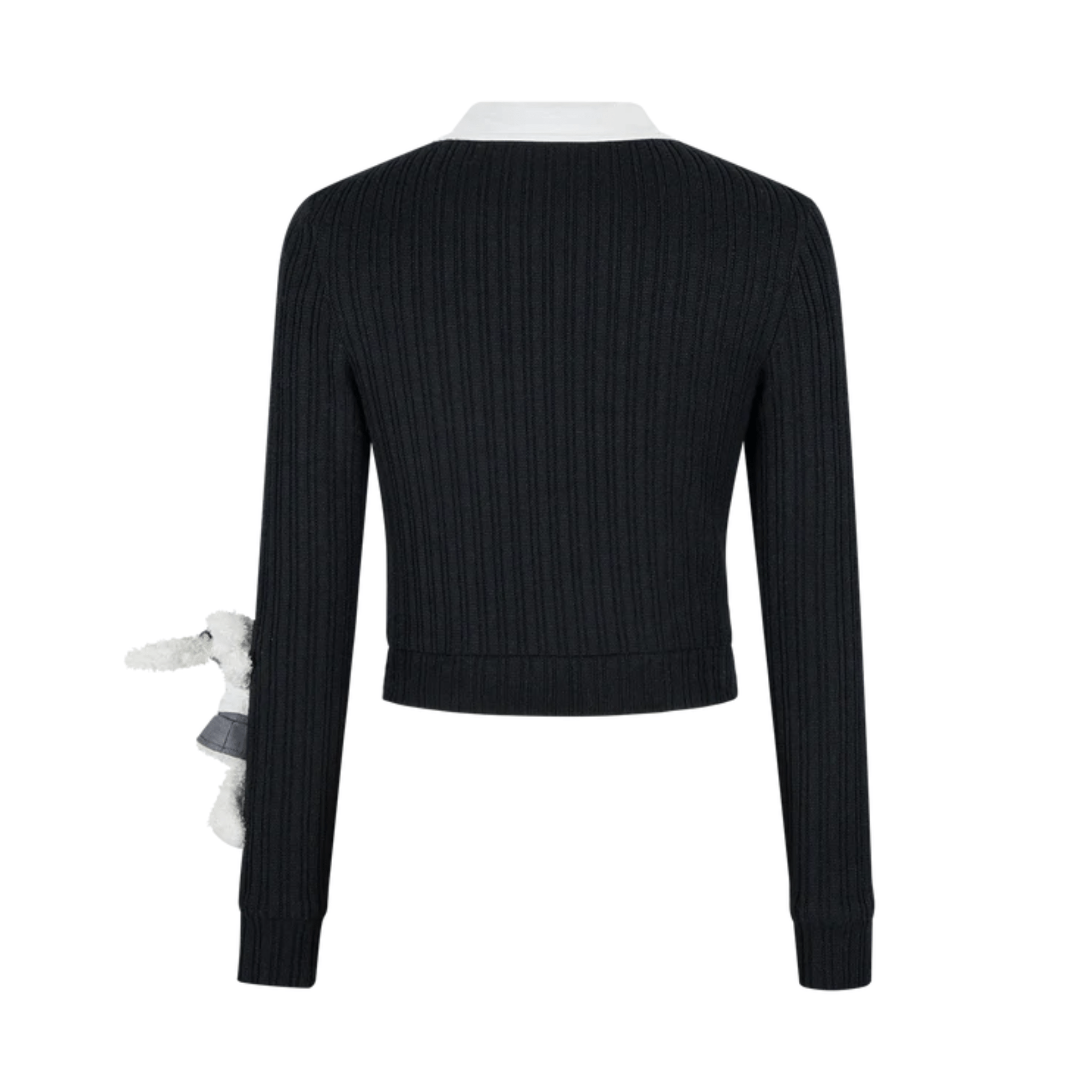 13DE MARZO Fake Two - piece V - neck Knitted Long Sleeve in Black | MADAX