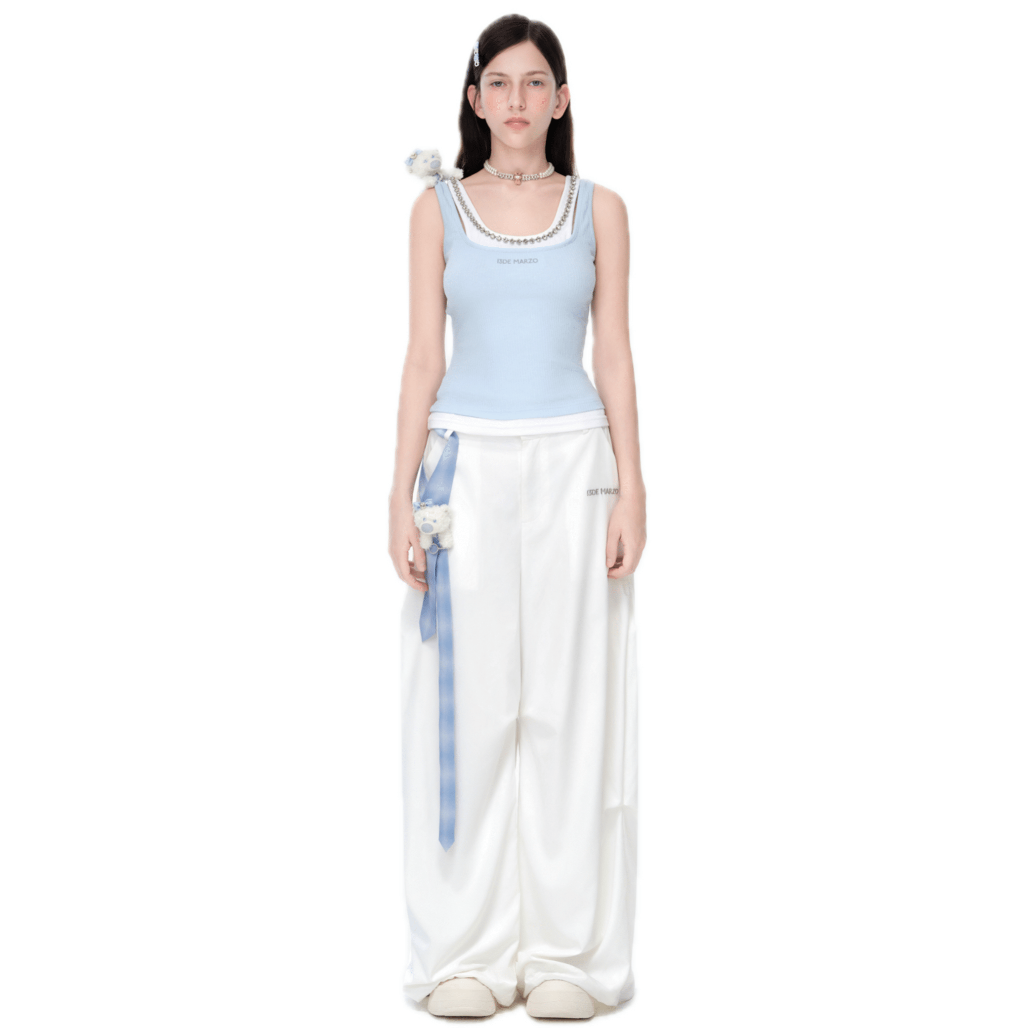 13DE MARZO Faux Two - piece Faux Gem Vest in Light Blue | MADAX