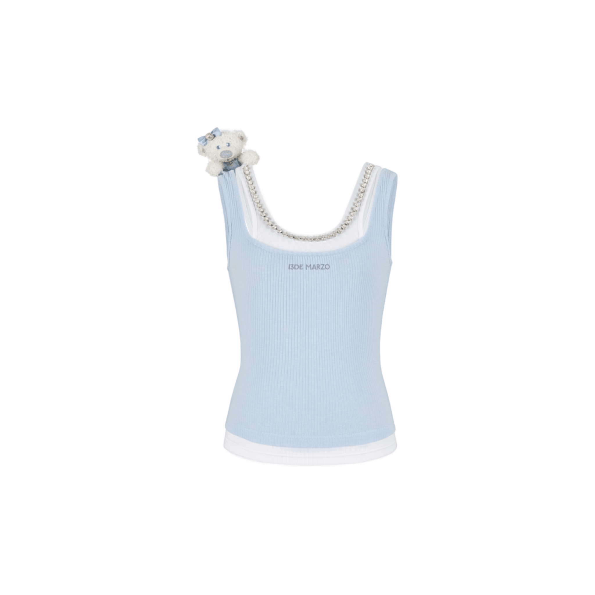 13DE MARZO Faux Two - piece Faux Gem Vest in Light Blue | MADAX