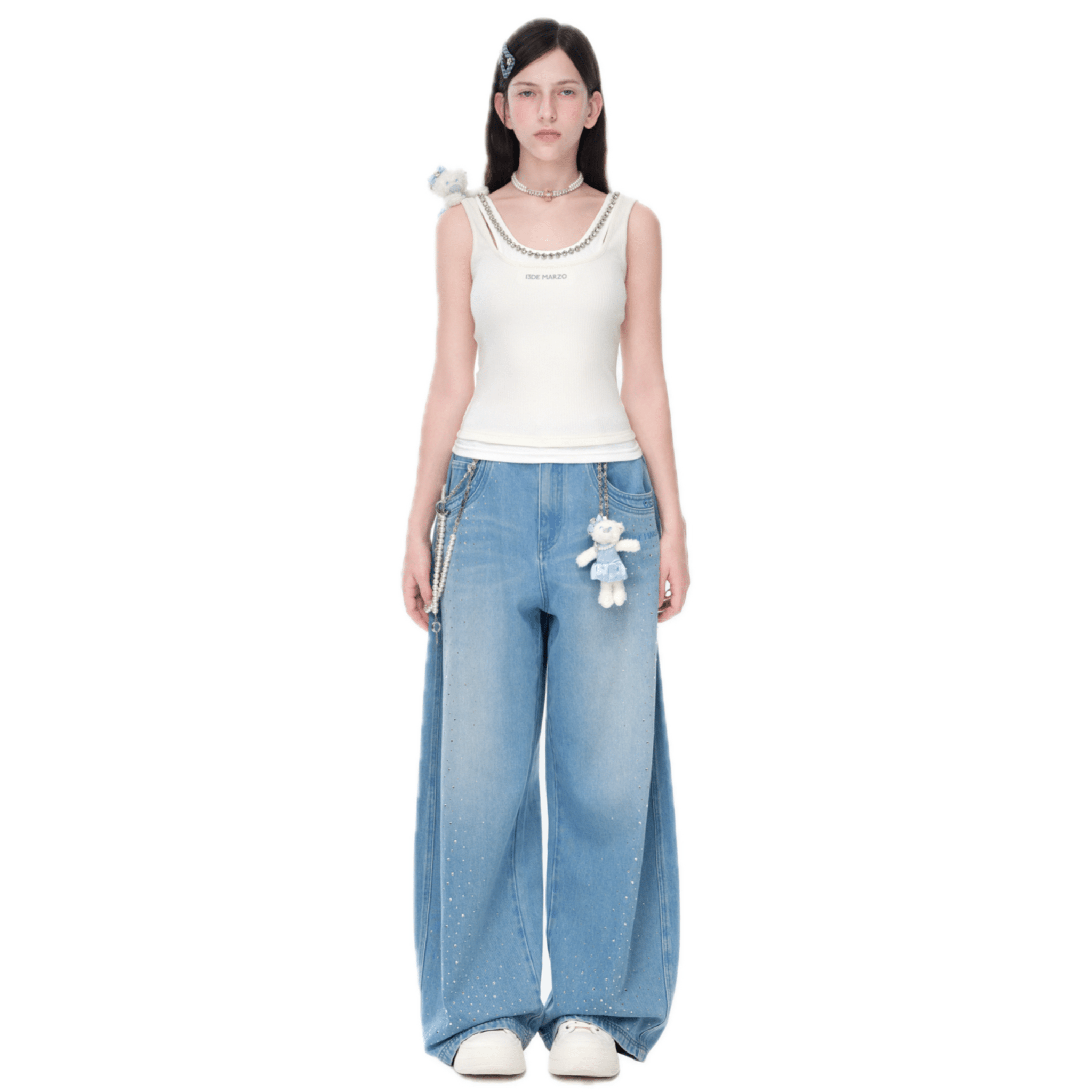 13DE MARZO Faux Two - piece Faux Gem vest in White | MADAX