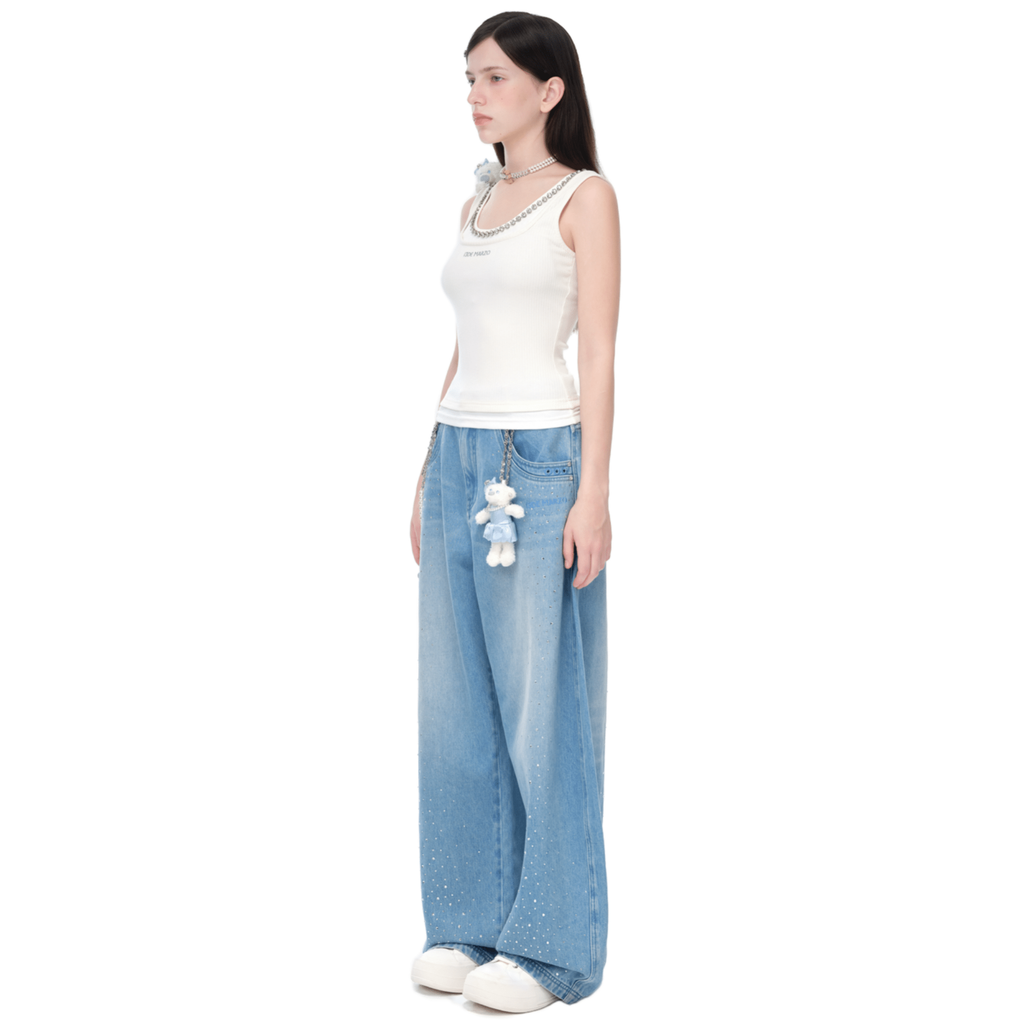 13DE MARZO Faux Two - piece Faux Gem vest in White | MADAX