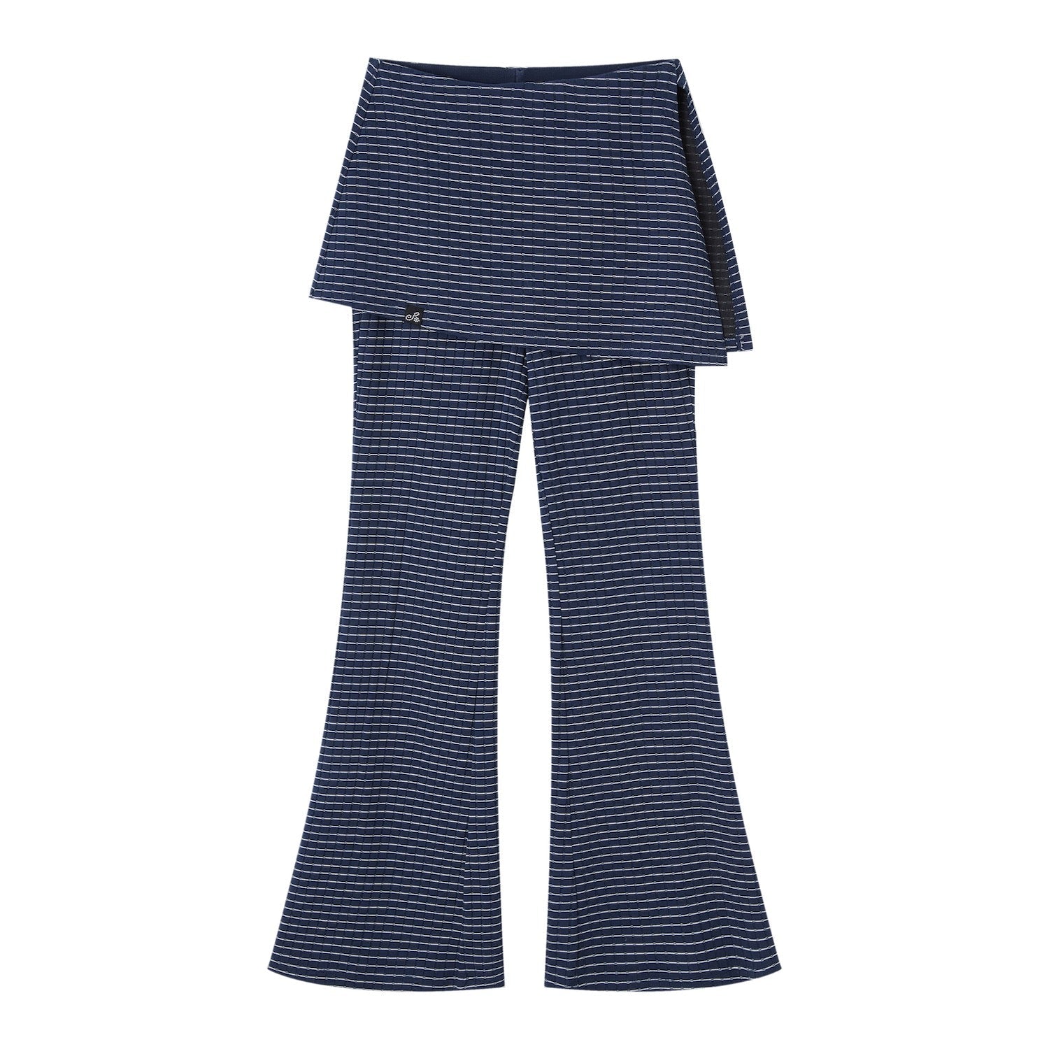 SOMESOWE Faux Two - Piece Knit Striped Flared Skirt Pants in Navy Stripes | MADAX