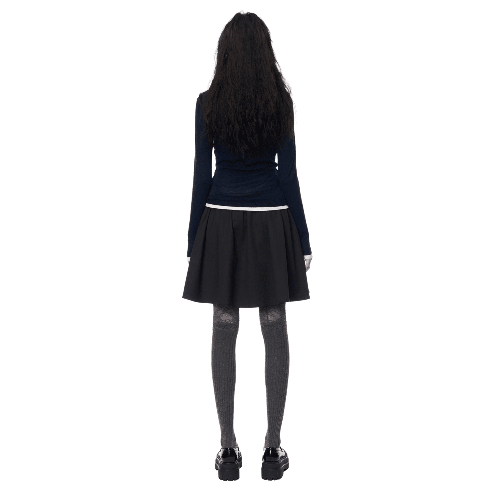 ANN ANDELMAN Faux Two - piece Knitted Long - sleeved Cardigan in Dark Blue | MADAX