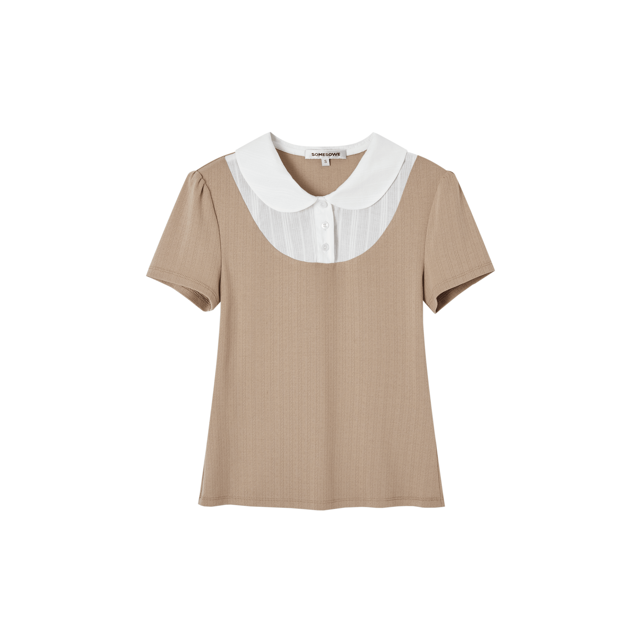 SOMESOWE Faux Two-piece Peter Pan Collar Short-sleeved T-shirt in Brown and White | MADAX