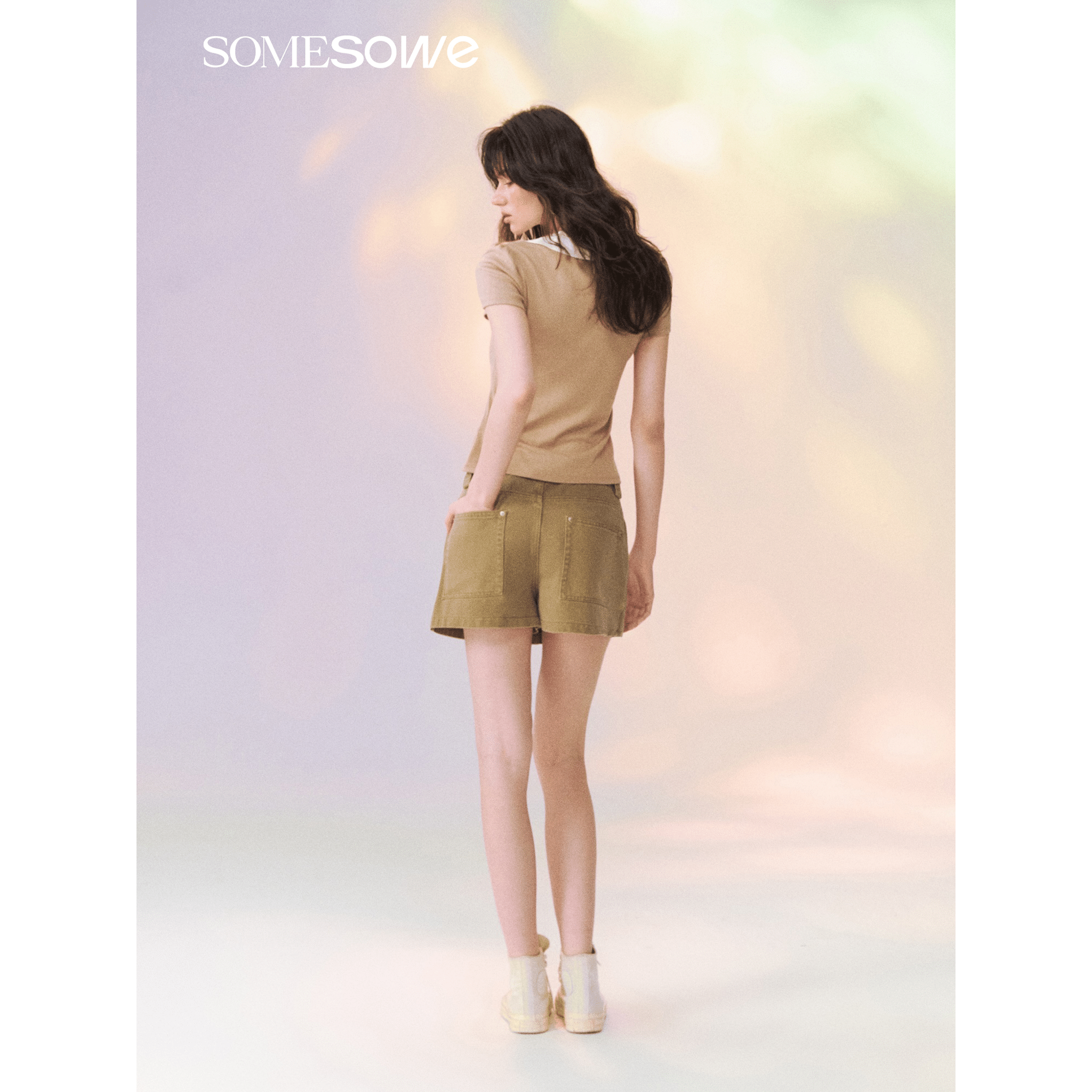 SOMESOWE Faux Two-piece Peter Pan Collar Short-sleeved T-shirt in Brown and White | MADAX