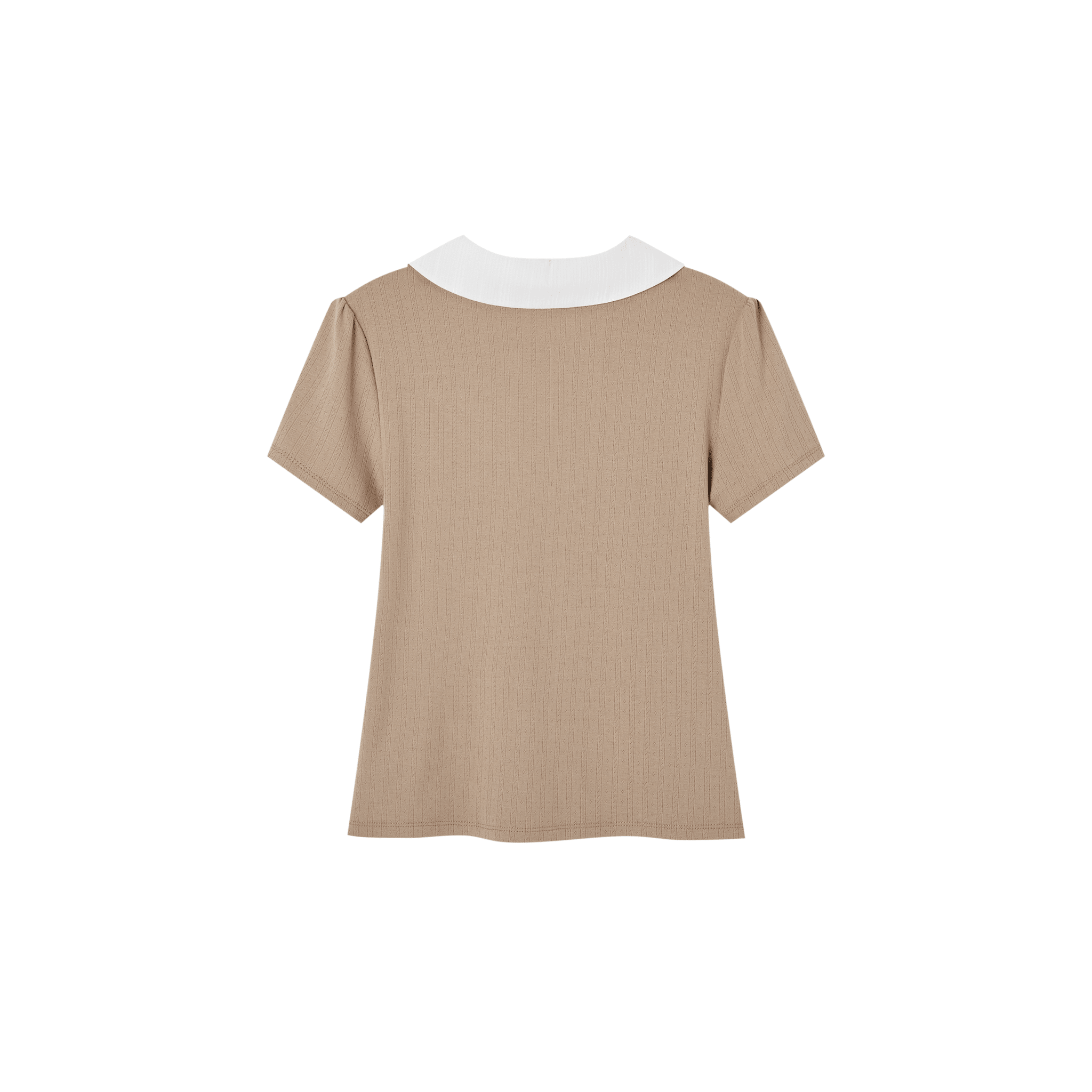 SOMESOWE Faux Two-piece Peter Pan Collar Short-sleeved T-shirt in Brown and White | MADAX
