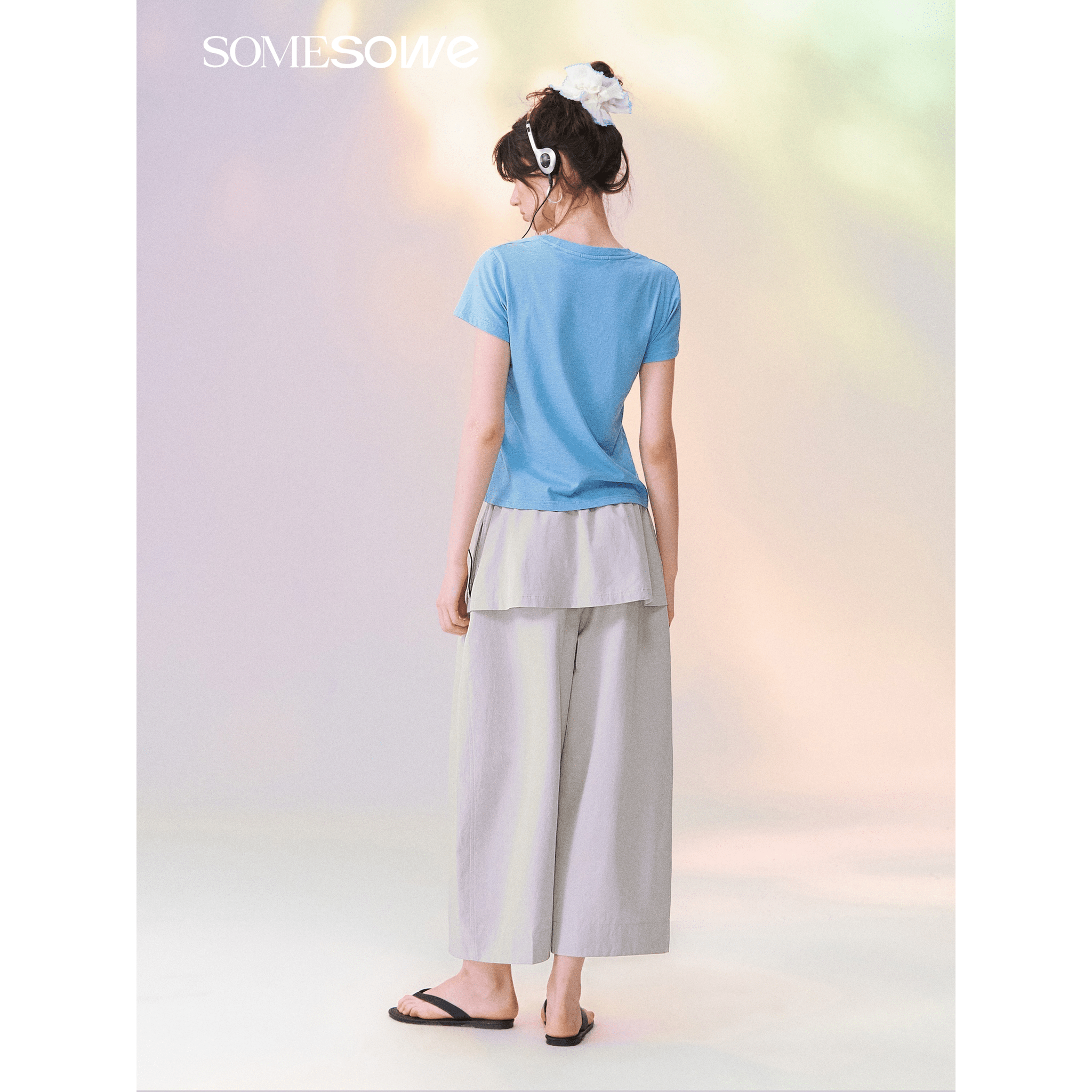 SOMESOWE Faux two-piece skirt and cropped balloon pants in Gray | MADAX