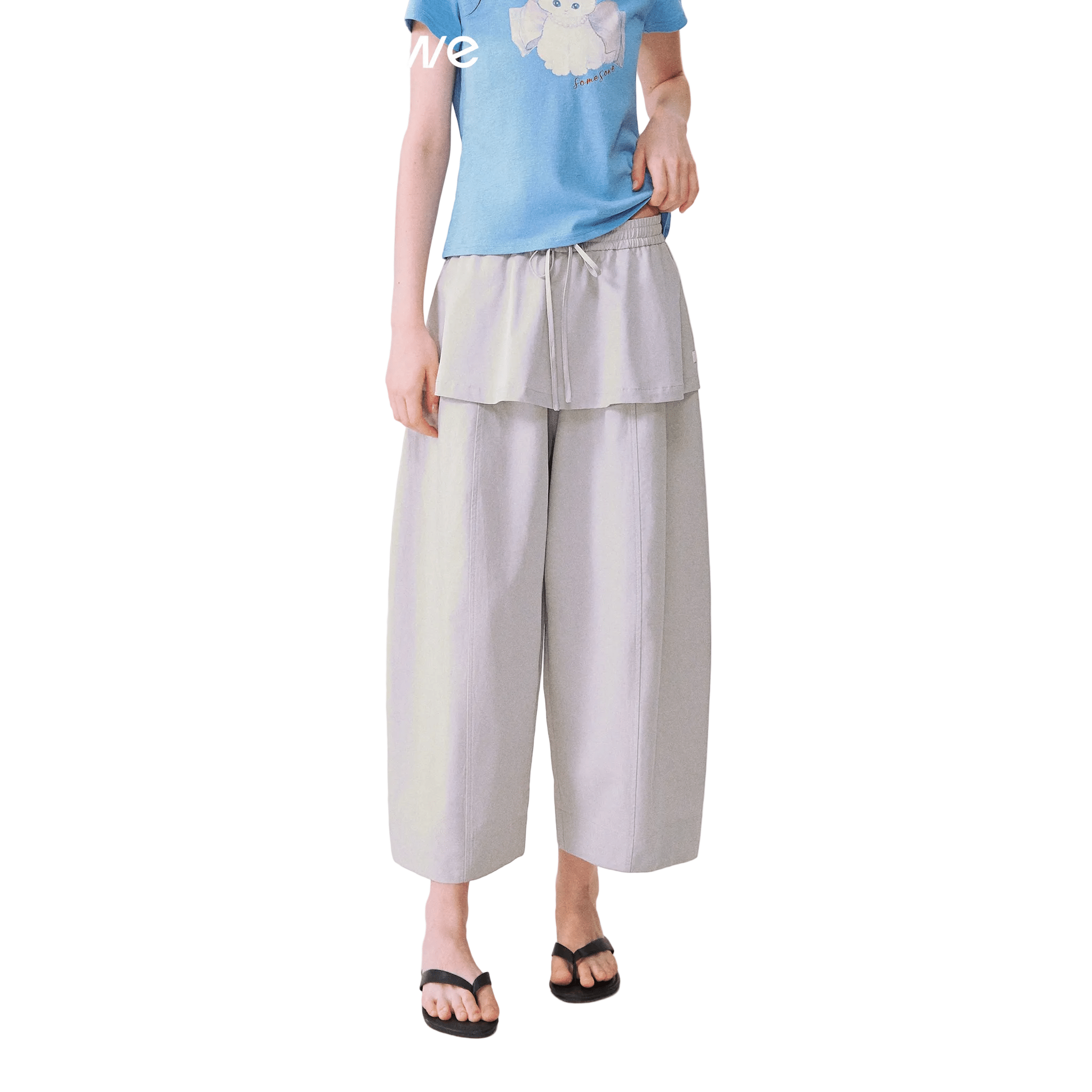SOMESOWE Faux two-piece skirt and cropped balloon pants in Gray | MADAX