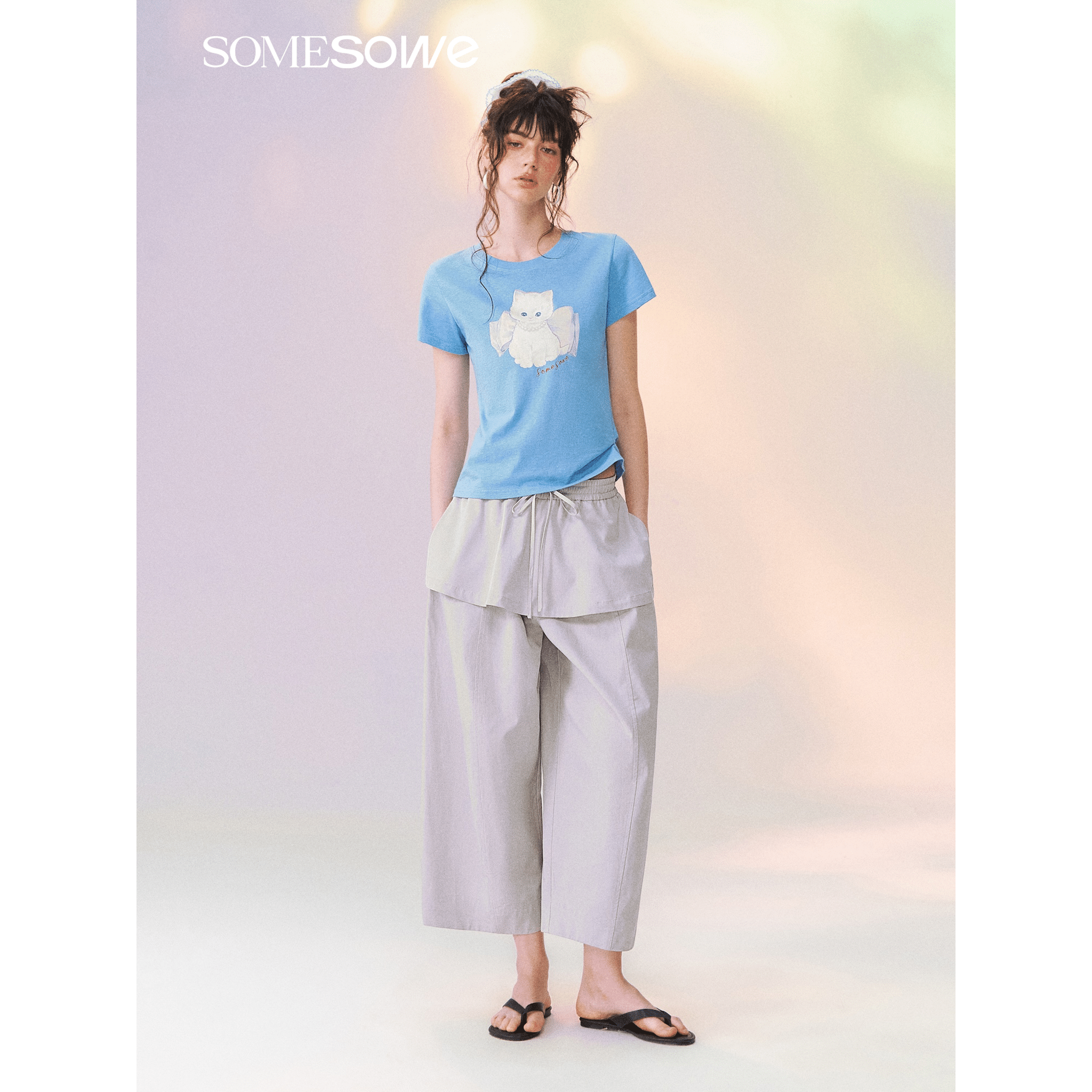SOMESOWE Faux two-piece skirt and cropped balloon pants in Gray | MADAX