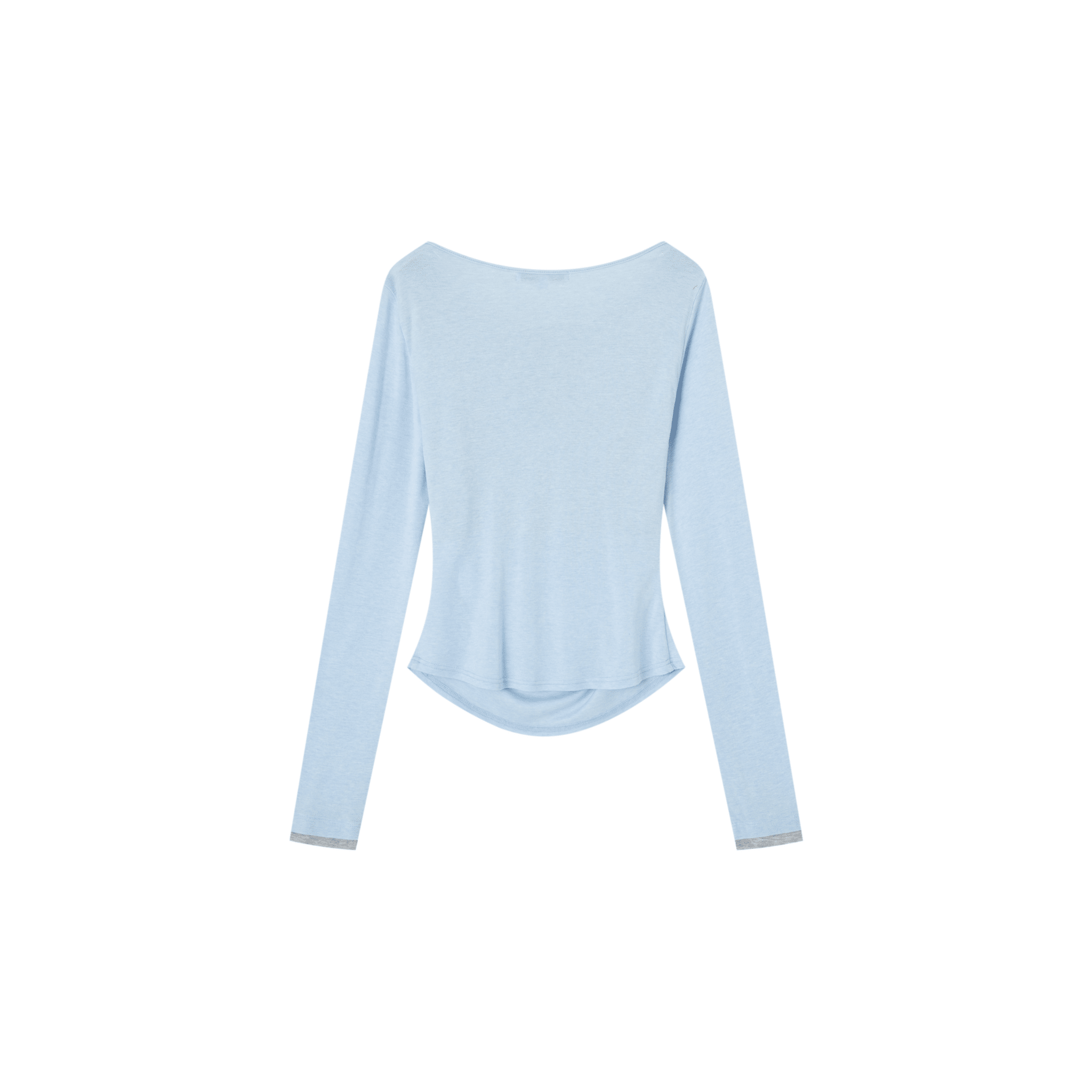 SOMESOWE Faux Two - piece Turtleneck Fitted Waist Long - sleeved T-shirt in Light Blue | MADAX
