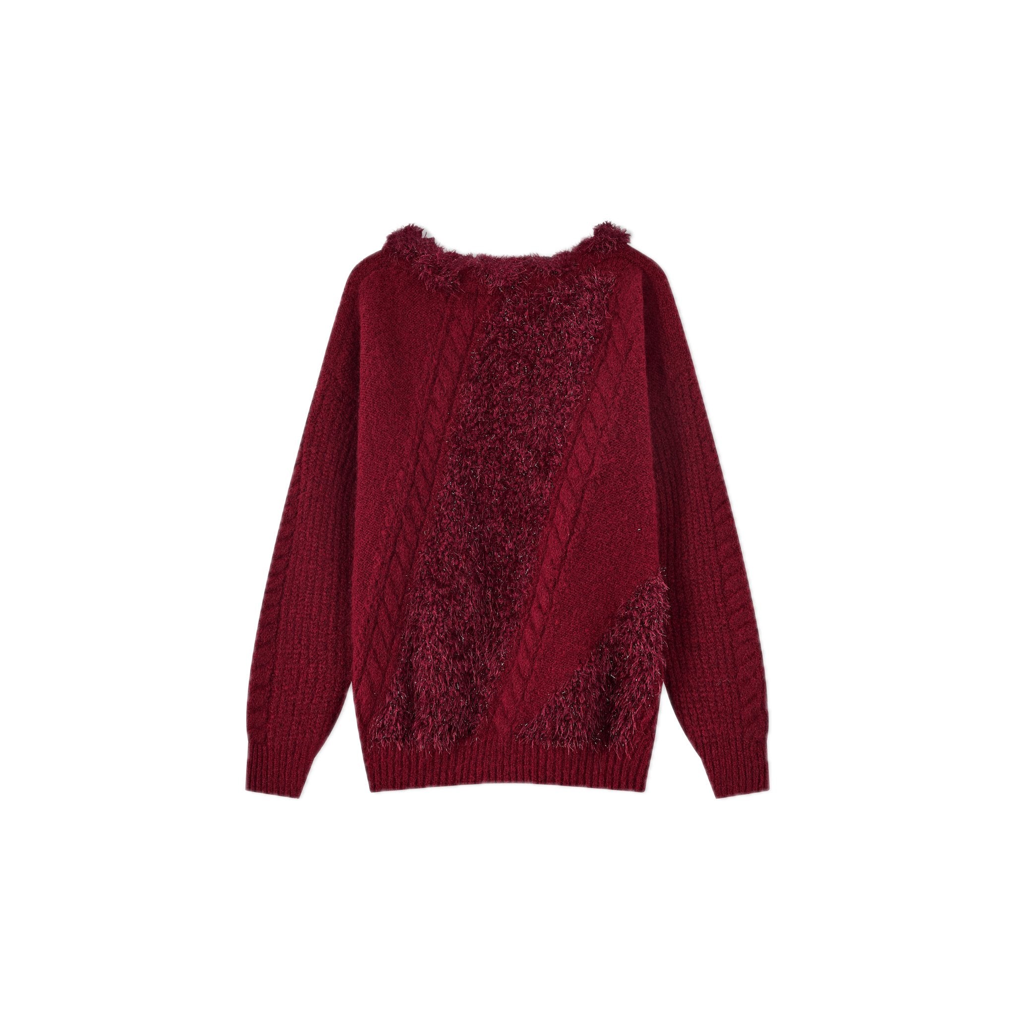 NAWS Feathered Yarn Off - shoulder Sweater In Red | MADAX