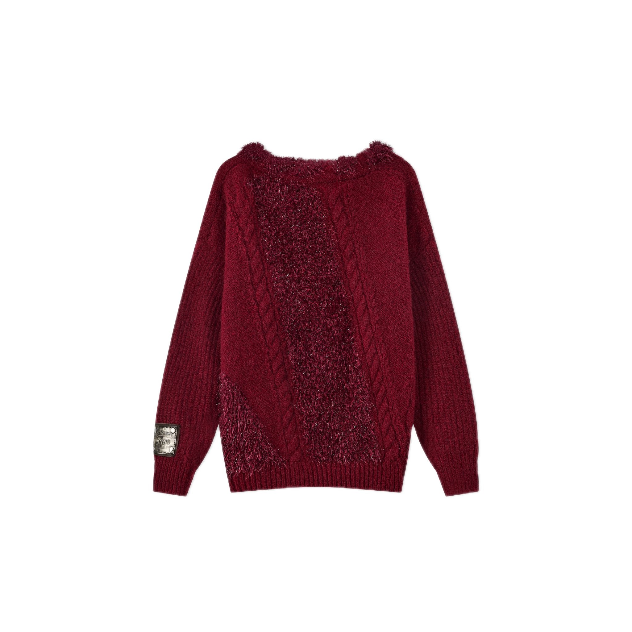 NAWS Feathered Yarn Off - shoulder Sweater In Red | MADAX