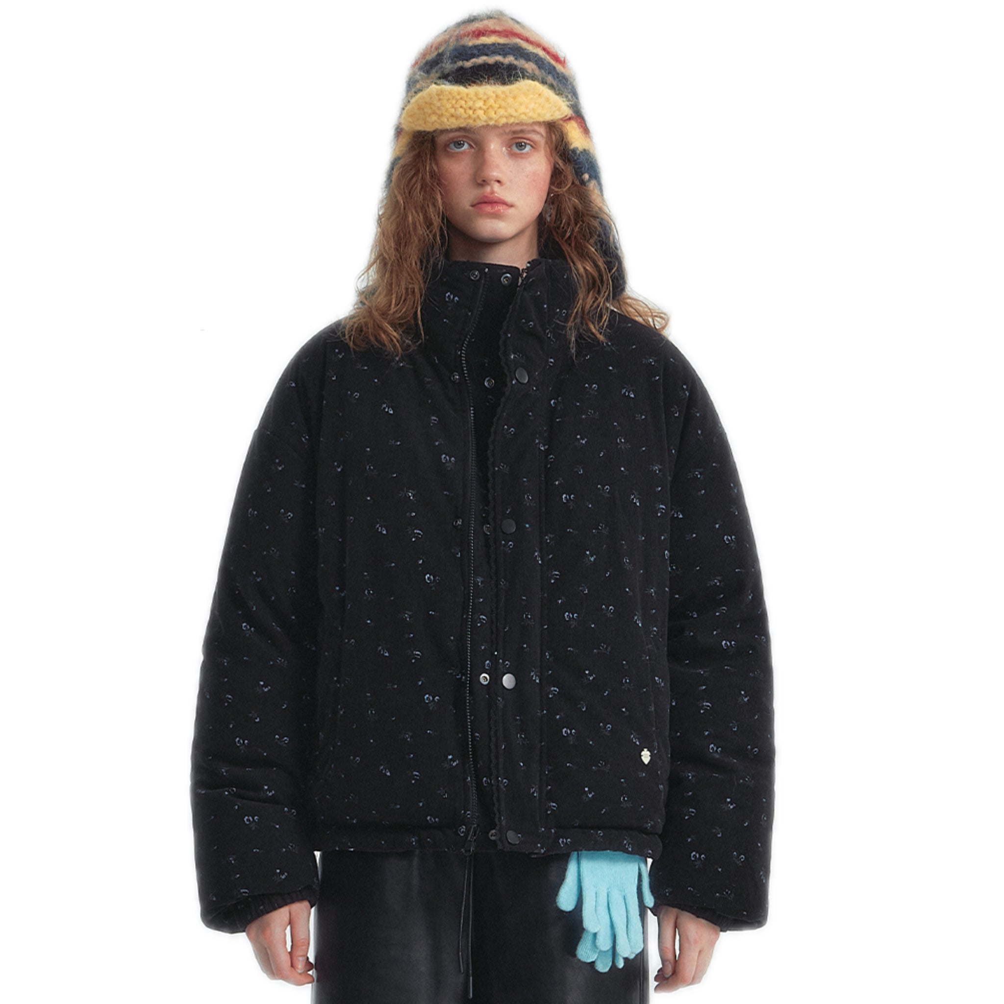 Lace Patchwork Double-sided Down Jacket In Black