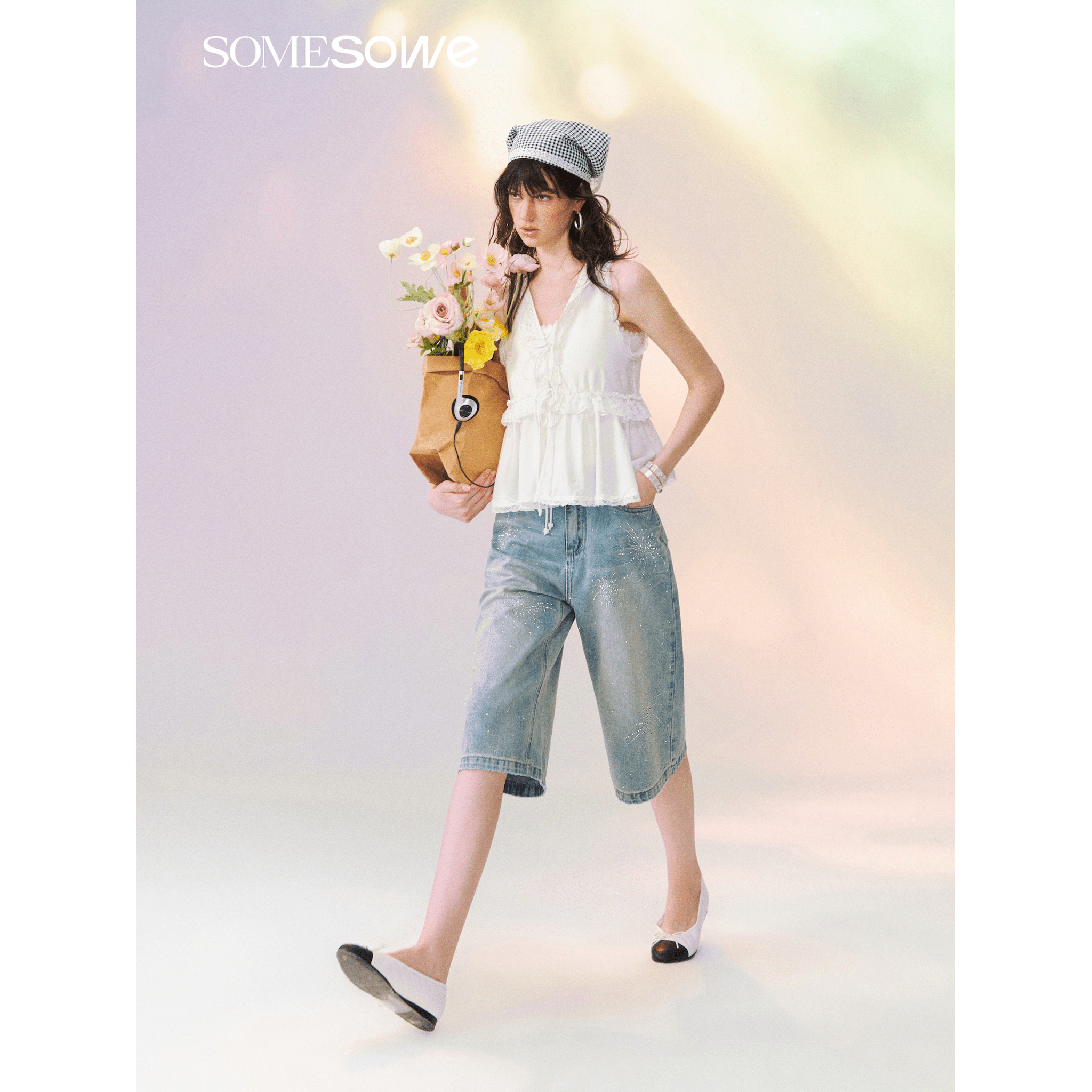 SOMESOWE Firework-themed Rhinestone Denim Shorts | MADAX