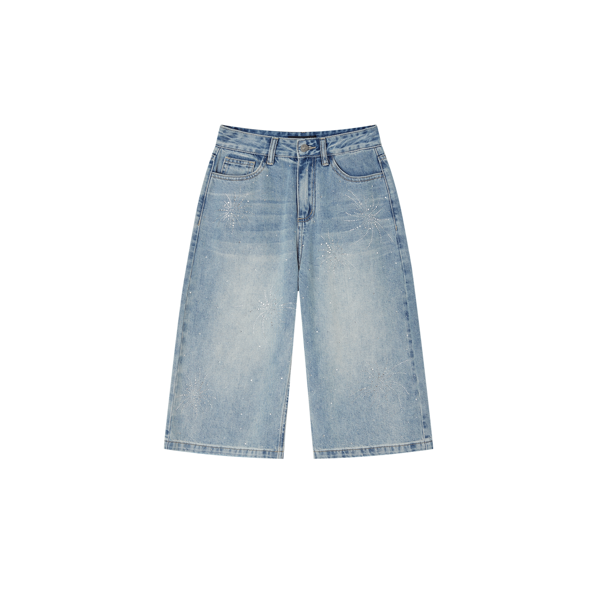 SOMESOWE Firework-themed Rhinestone Denim Shorts | MADAX