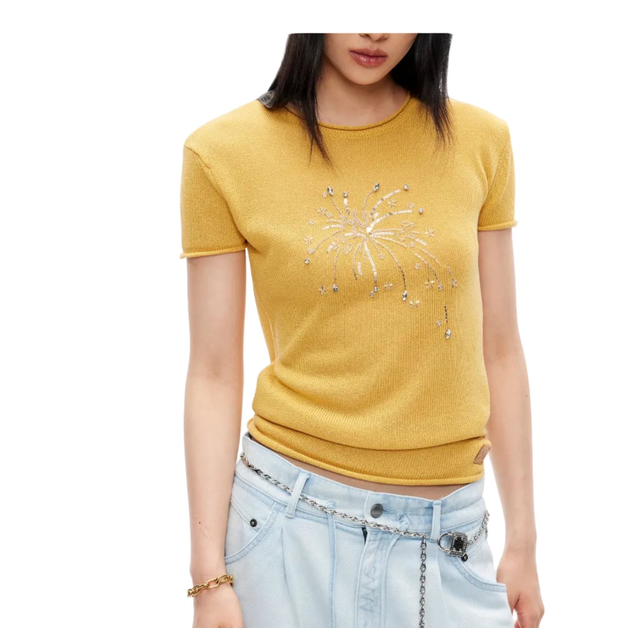 NAWS Fireworks Knitted T-shirt in Yellow | MADAX