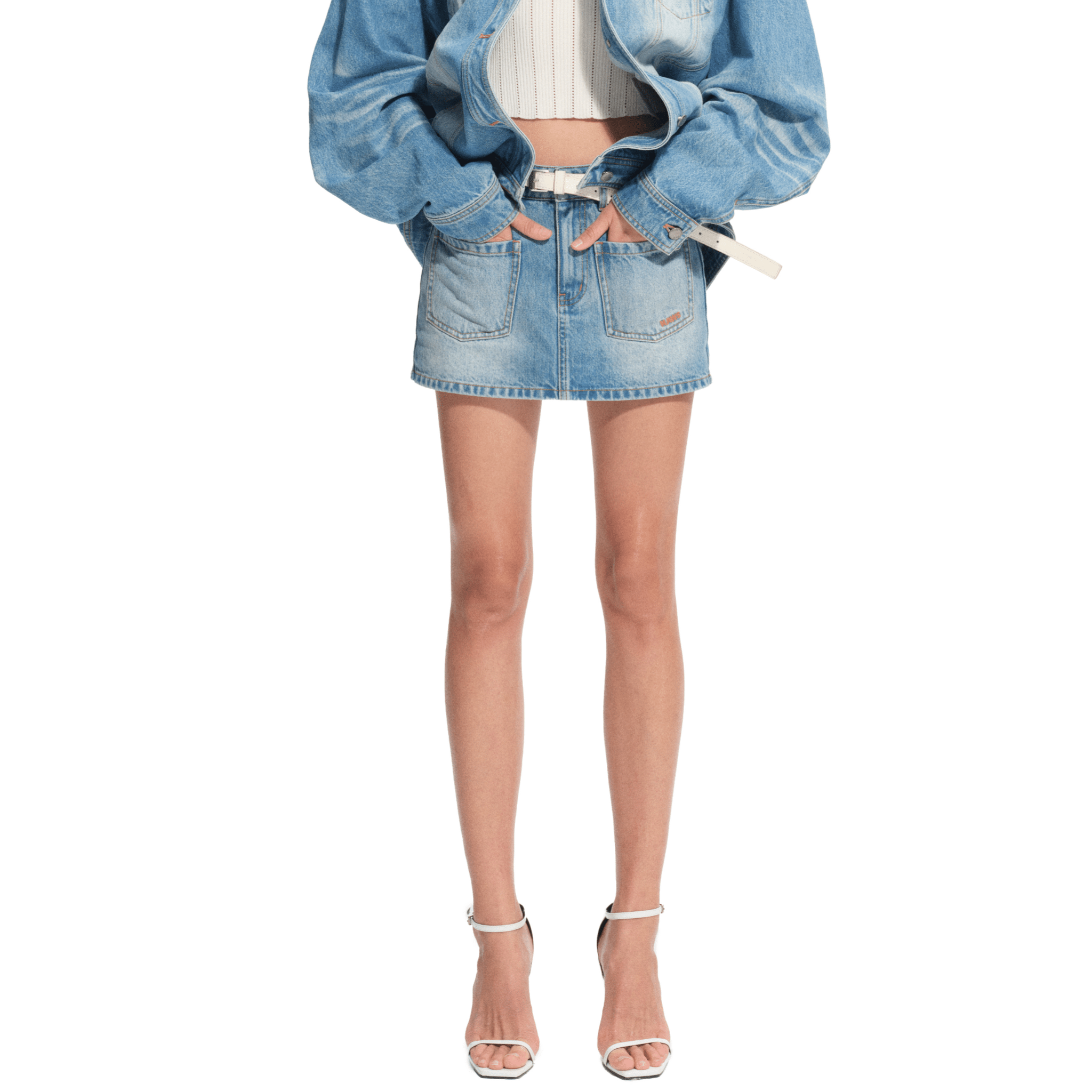 NAWS Flap Pocket Denim Skirt in Blue | MADAX