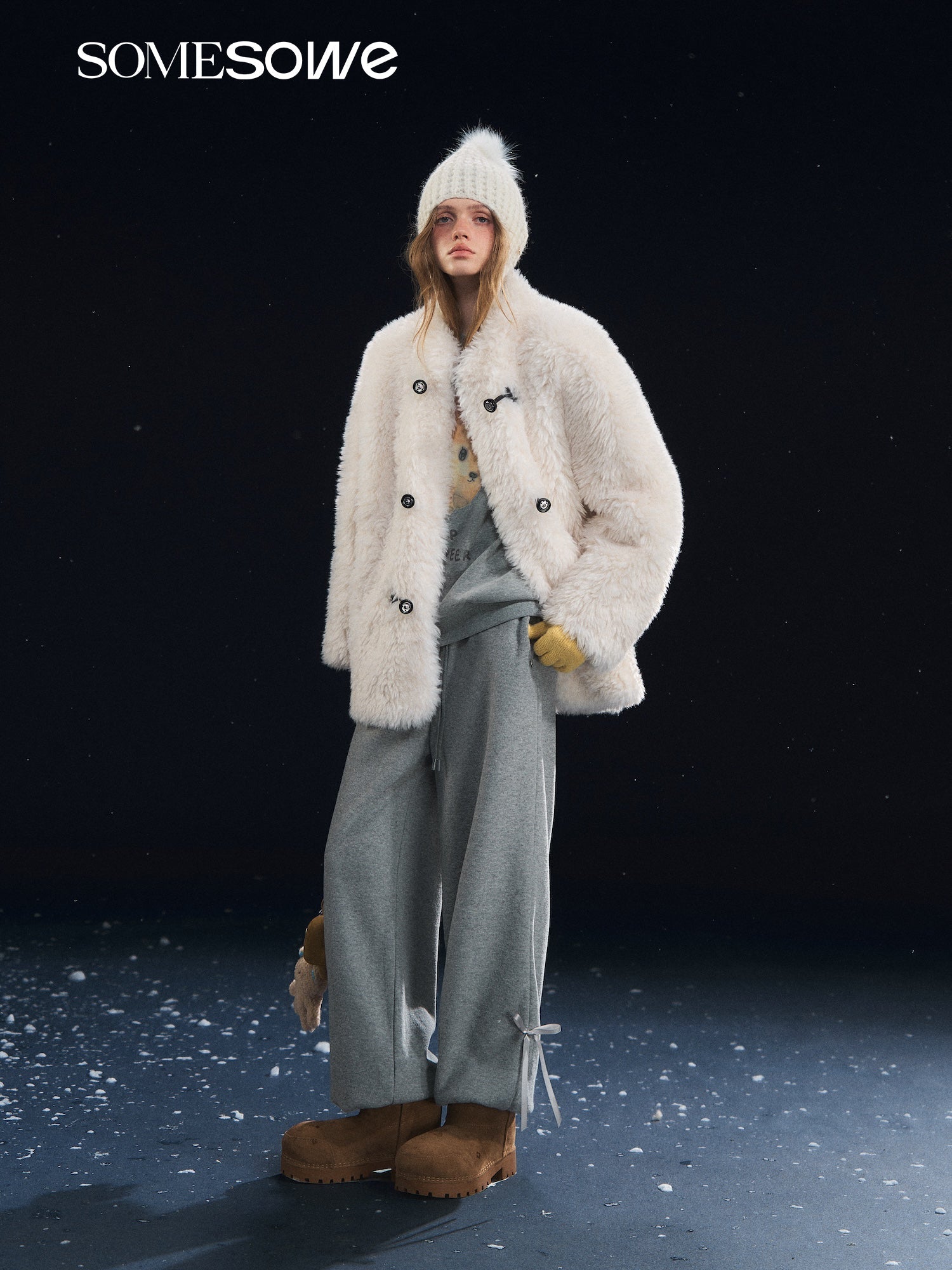 SOMESOWE Fleece Button - Down Jacket In White | MADAX