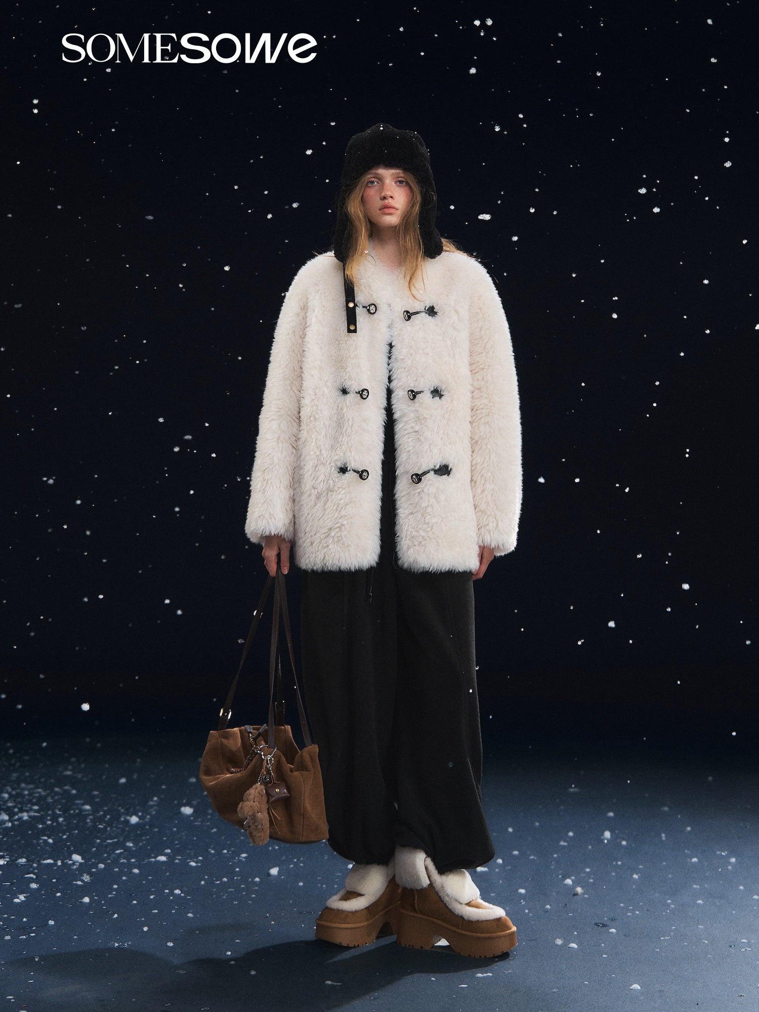 SOMESOWE Fleece Button - Down Jacket In White | MADAX