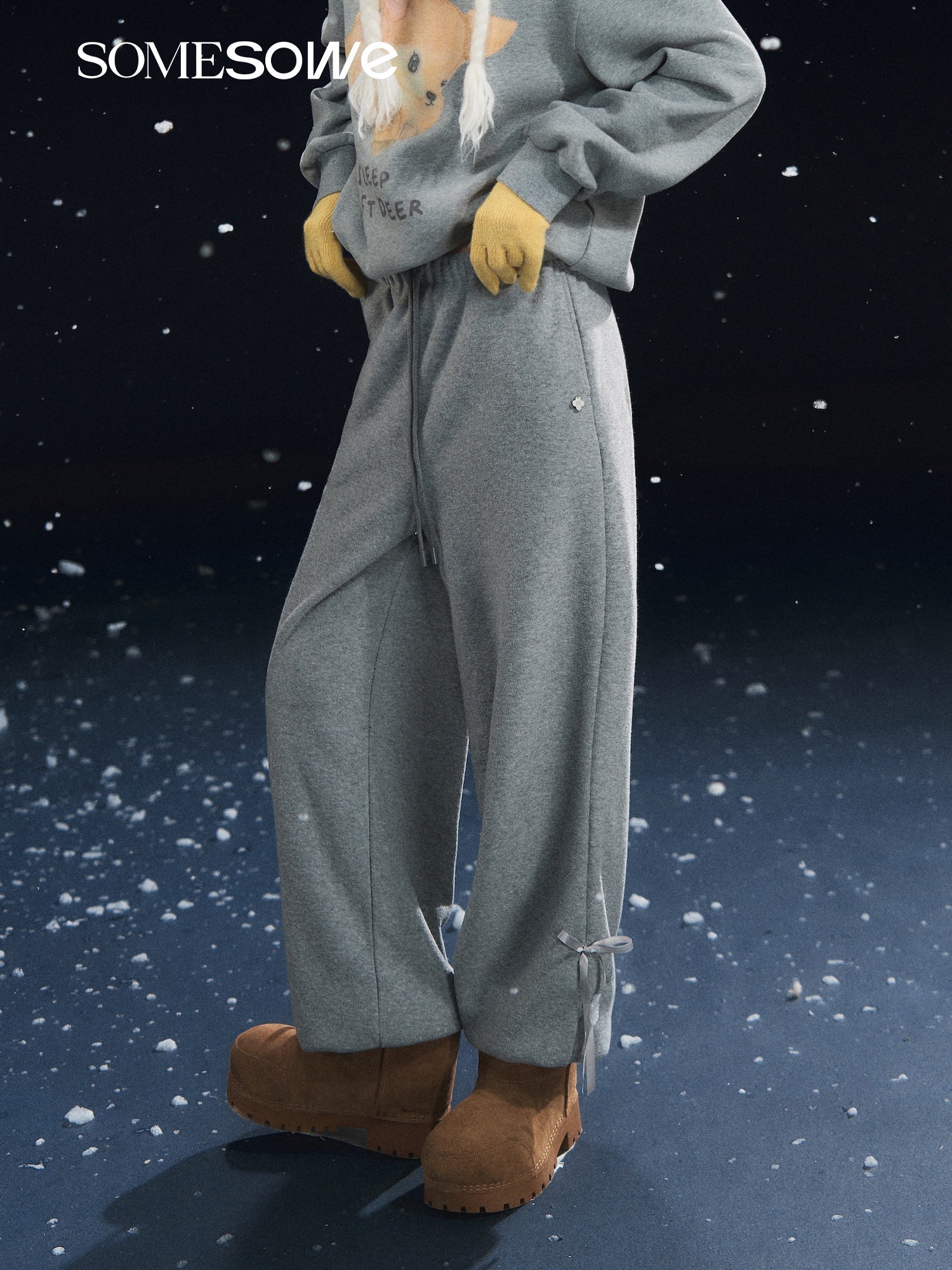 SOMESOWE Fleece - feel Drawstring Lantern Casual Pants In Grey | MADAX