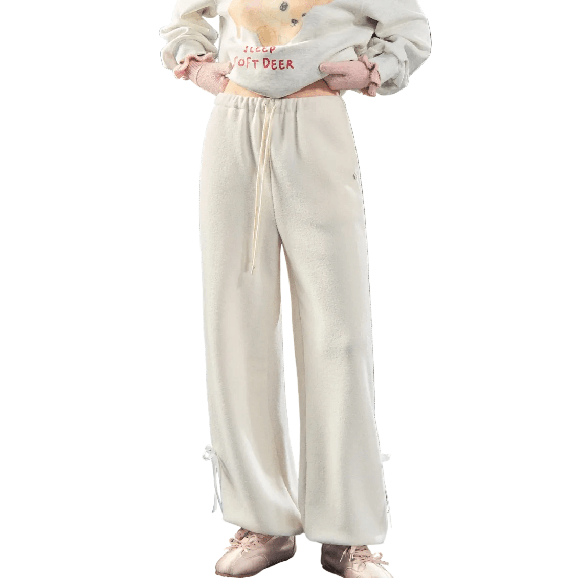 SOMESOWE Fleece - feel Drawstring Lantern Casual Pants In Off - white | MADAX