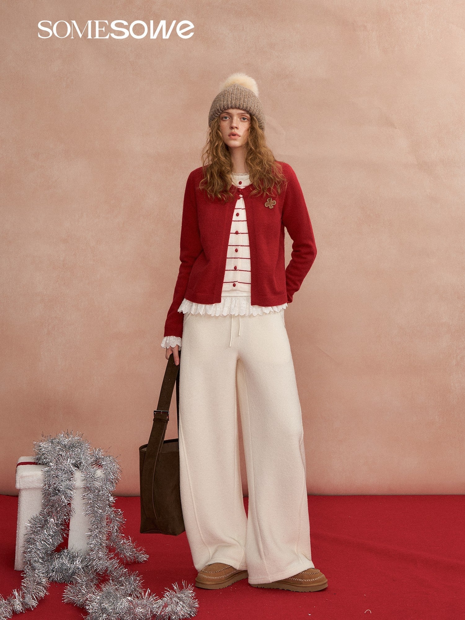 SOMESOWE Fleece - feel Faux Two - piece Color - blocked Striped Cardigan In Red | MADAX