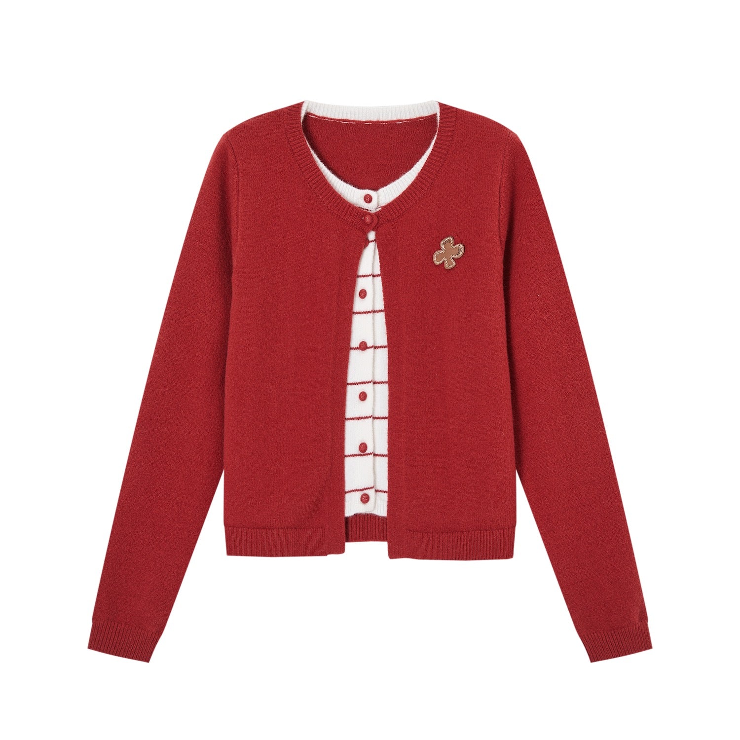 SOMESOWE Fleece - feel Faux Two - piece Color - blocked Striped Cardigan In Red | MADAX