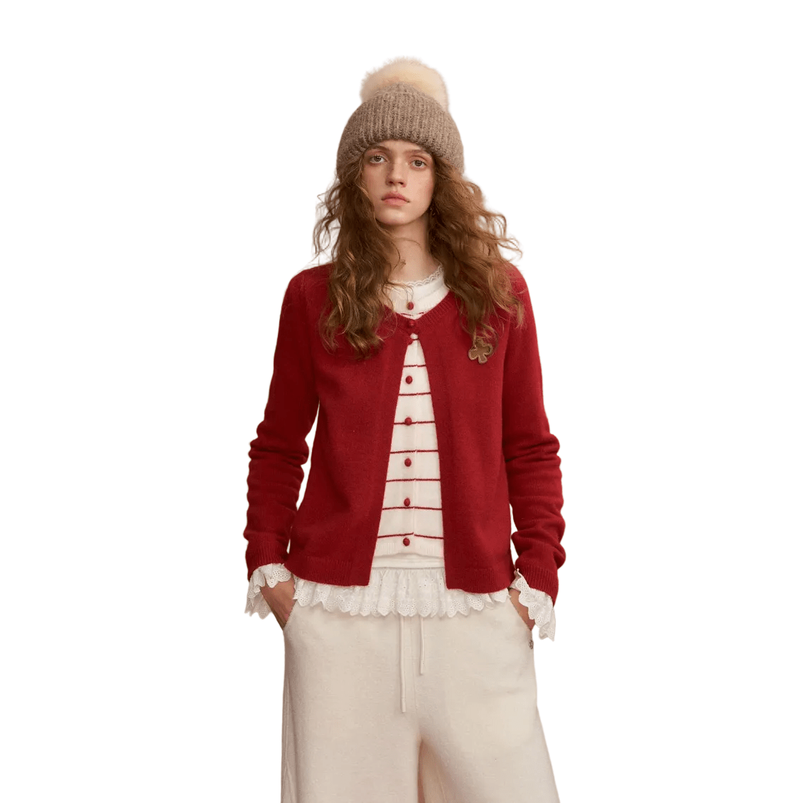 SOMESOWE Fleece - feel Faux Two - piece Color - blocked Striped Cardigan In Red | MADAX