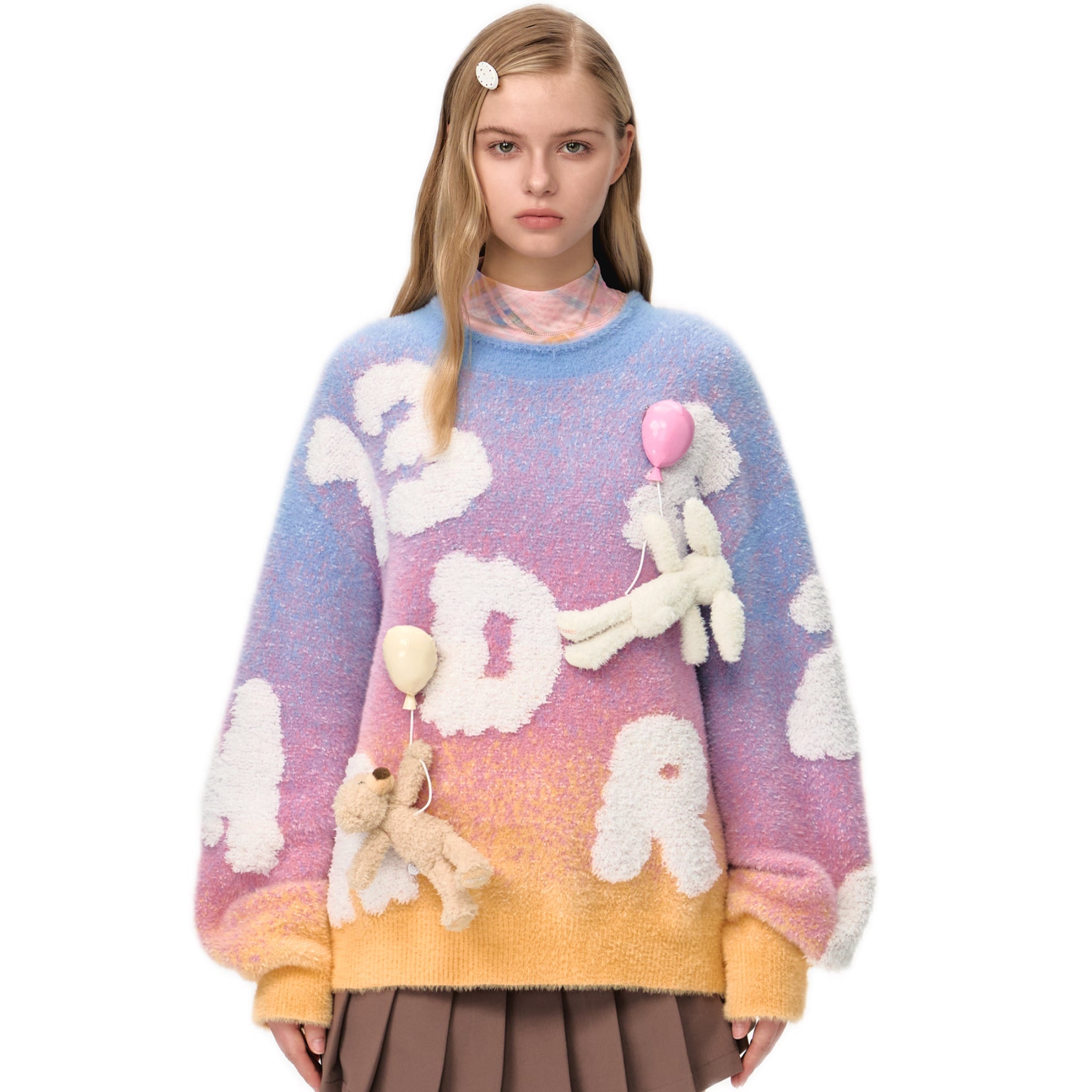 13DE MARZO Float Cloud Ballon Sweater In Coral Pink | MADAX