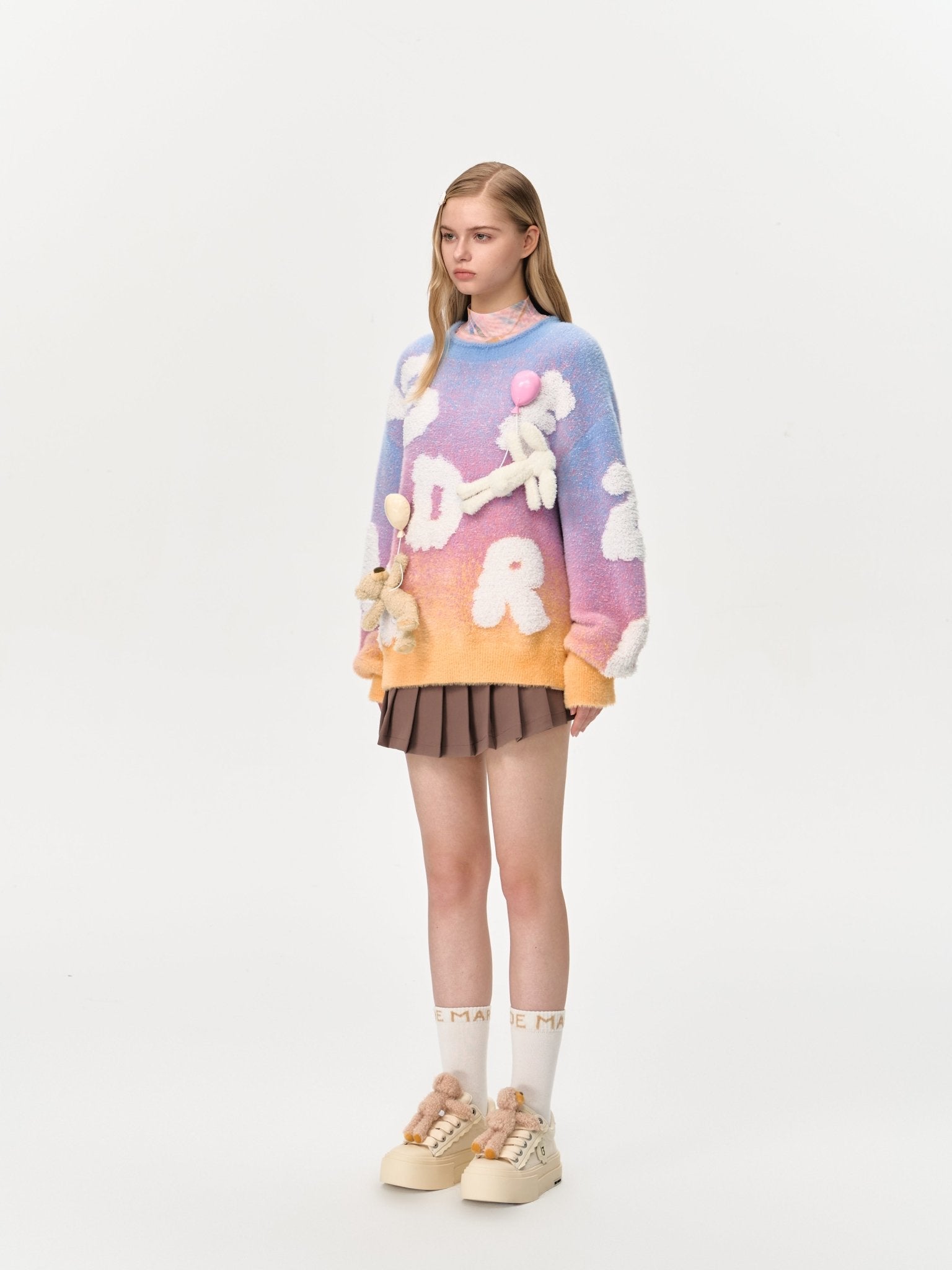 13DE MARZO Float Cloud Ballon Sweater In Coral Pink | MADAX