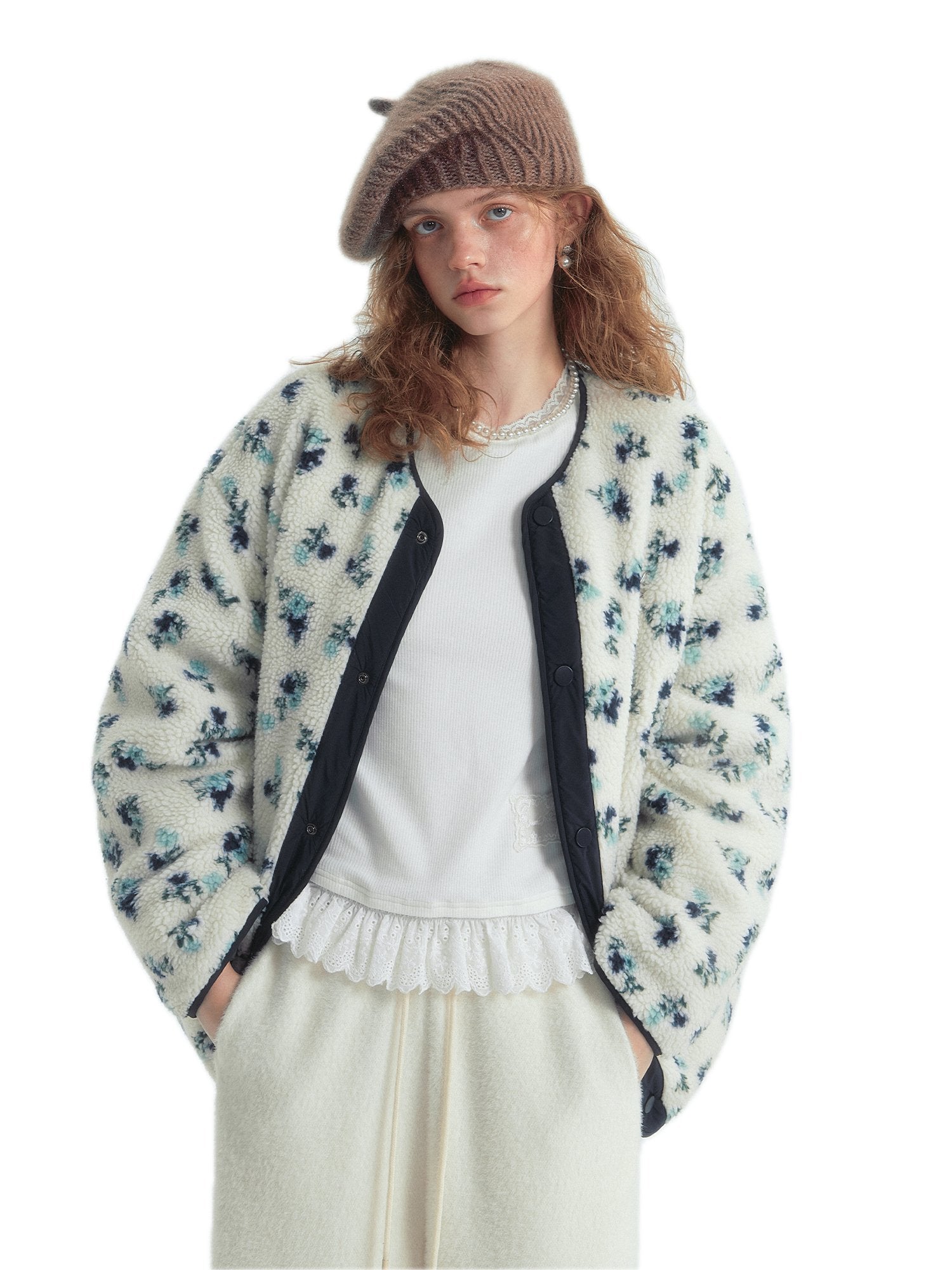 SOMESOWE Floral Collarless Quilted Colorblock Down Jacket | MADAX